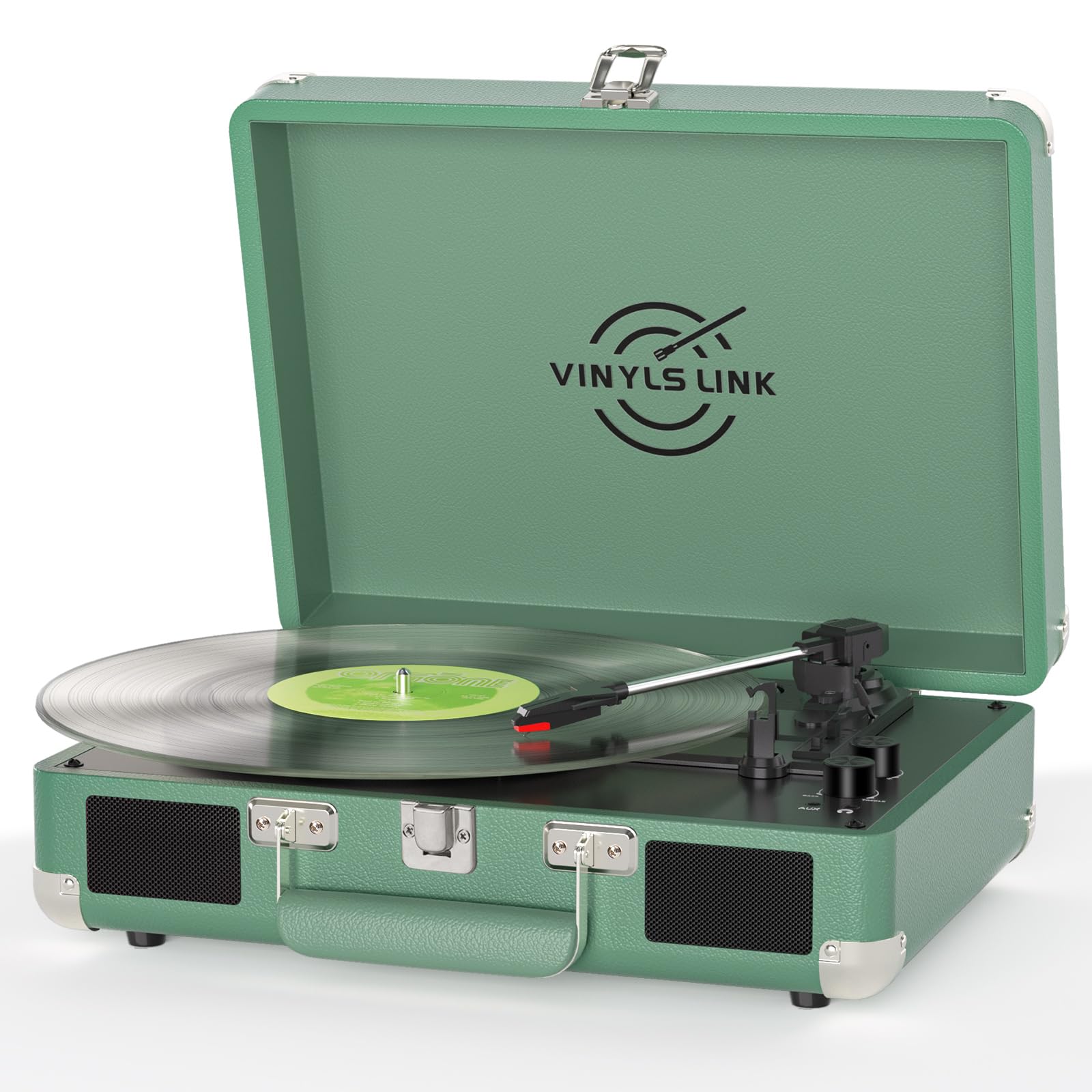 Vinyl Record Player with Built-in Speakers Treble & Bass Gain Vintage Bluetooth Turntable 3-Speed Portable Suitcase LP Player AU