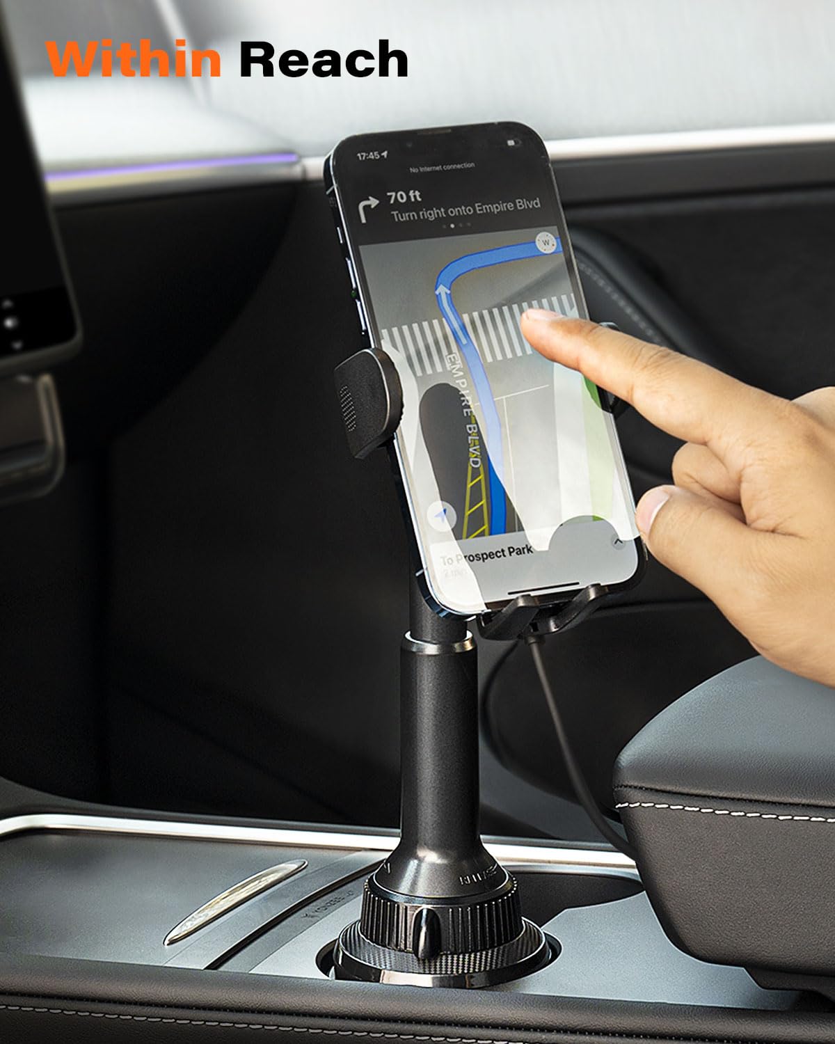Apps2Car Solid Cup Holder Phone Mount For Car Wireless Charger 15W With Quick Extension Long Arm Fast Swivel Adjustable Height 3