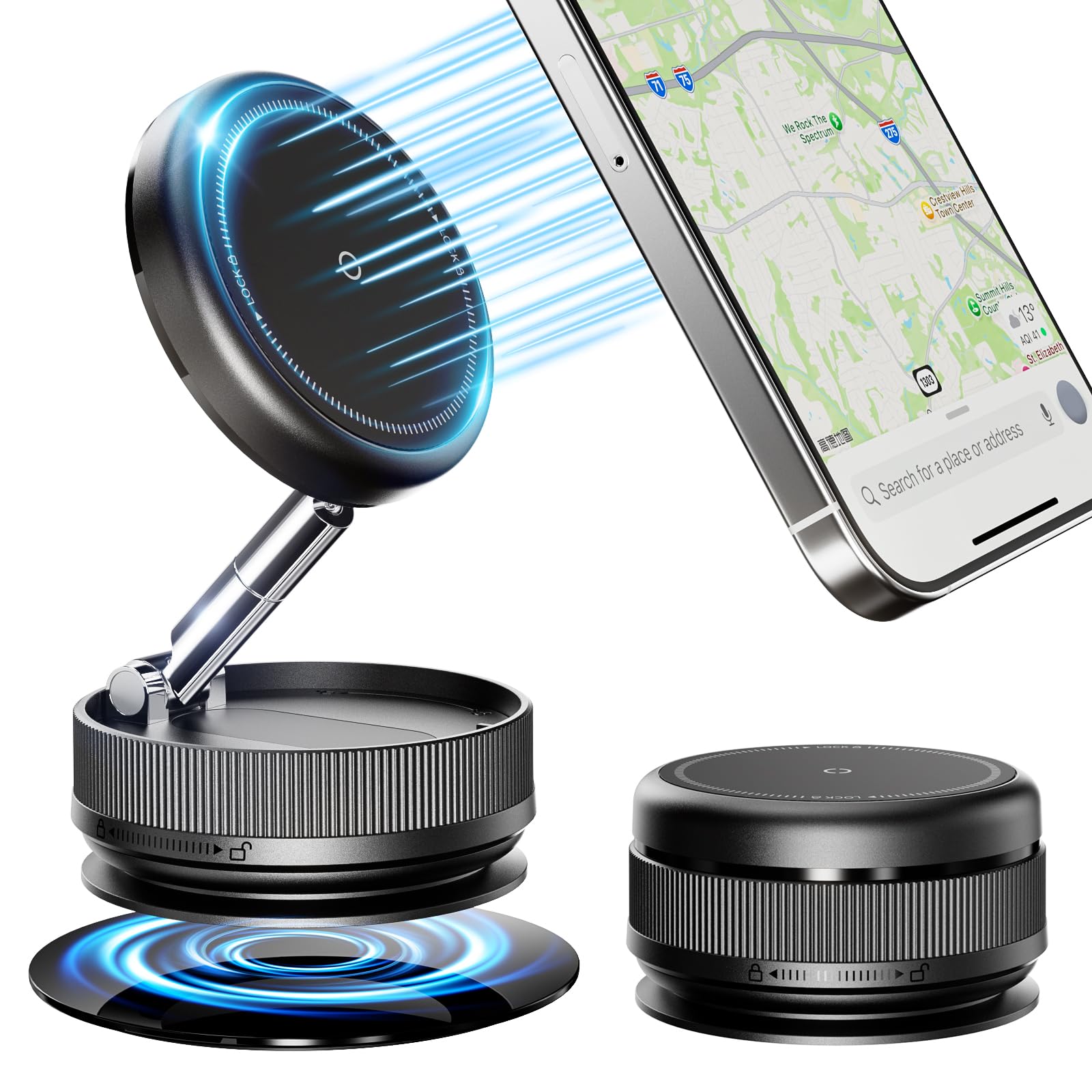 2026 Upgraded 360 Vacuum Magnetic Car Phone Holder For Magsafe [78+Lbs Strongest Suction & 2400Gf Strongest Magnetic], Adjustabl