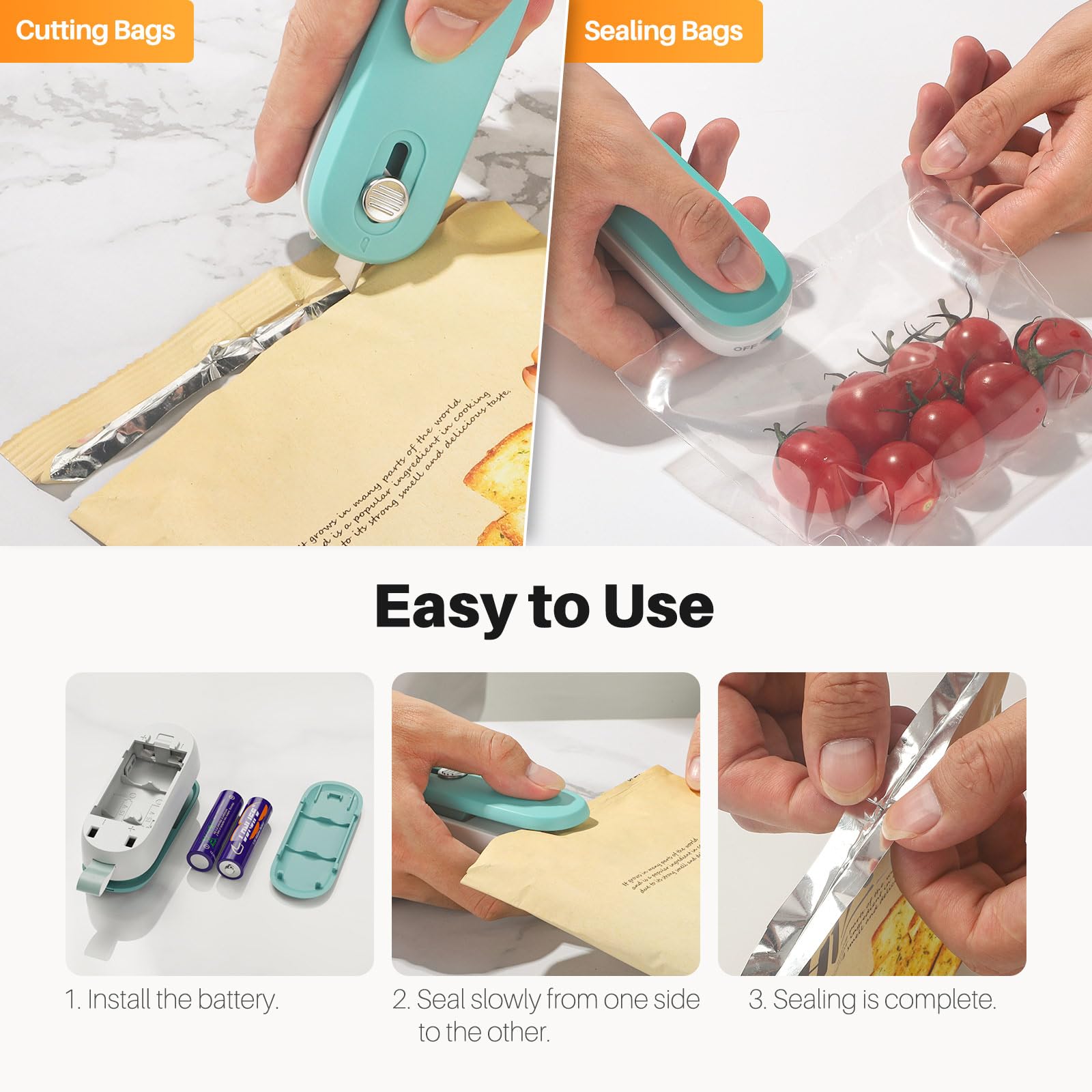 Odsd Bag Sealer, 2 In 1 Mini Bag Sealer Heat Seal And Cutter With Lanyard, Portable Handheld Chip Bag Sealer Heat Sealer For Sna