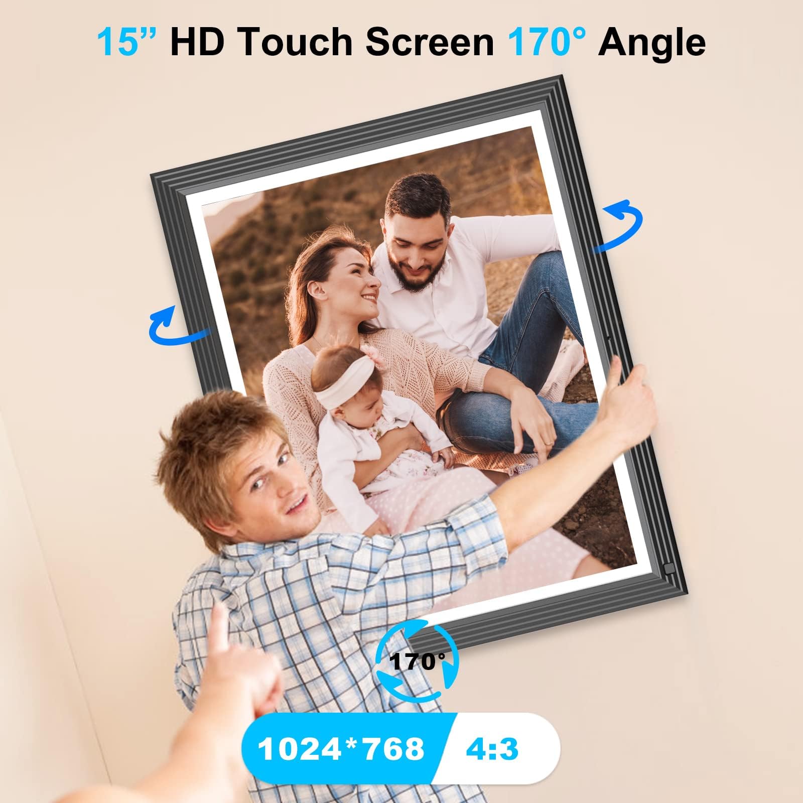 Large Digital Photo Frame Wi Fi Picture Frame   15'' 32Gb Smart Photo Frame With Remote Control (No Touch Screen), Full Function