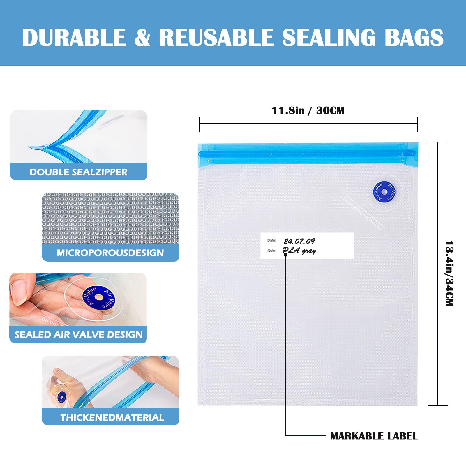 3D Printer Filament Storage Bags Electric Pump Kit, Tiopy 30 Thicken Spool Storage Sealing Bags/Electric Pump/Seal Clip,11.8 X 1