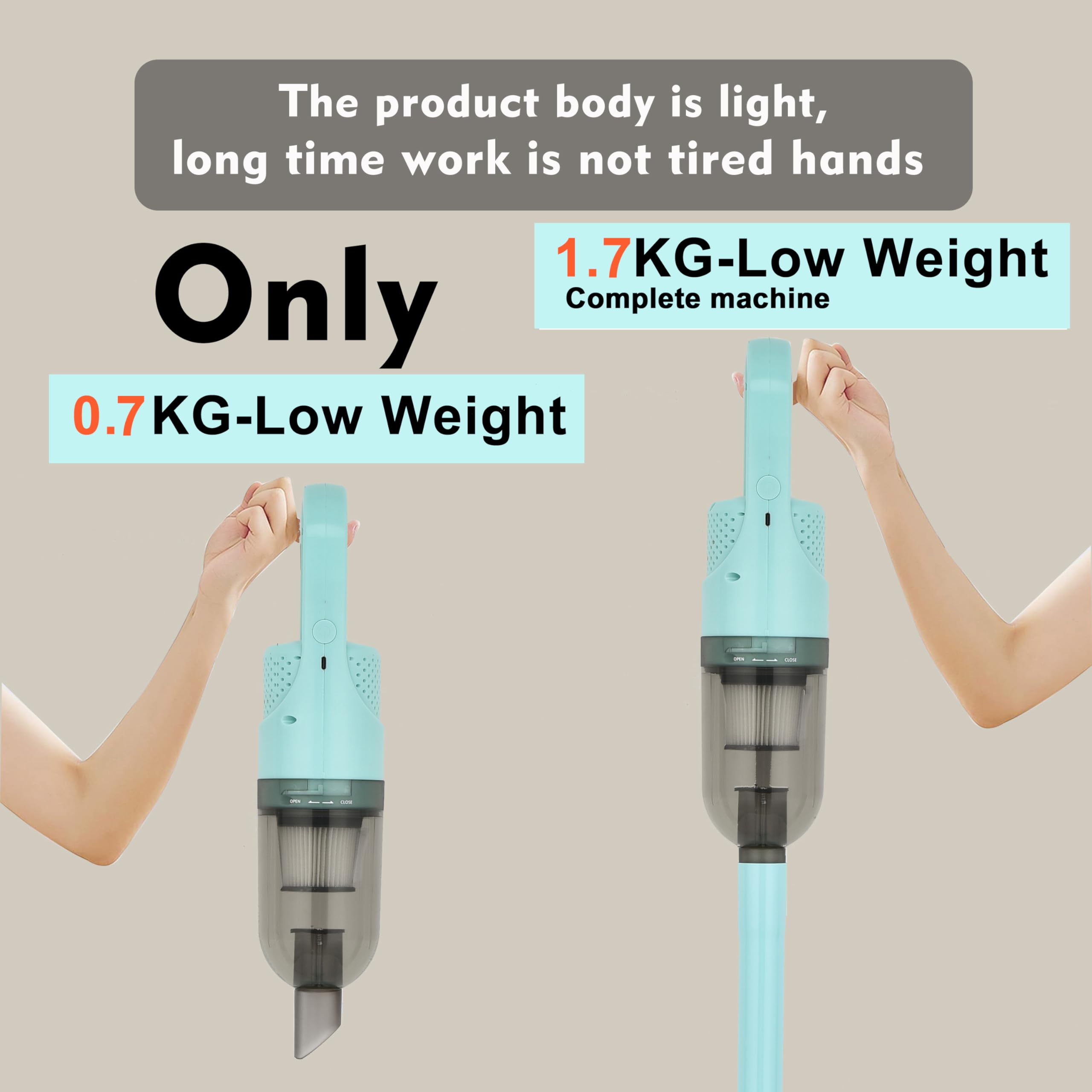Sippon Cordless Vacuum Cleaner, 2 In 1 Lightweight Stick Vacuum W/100W Powerful Motor & Led Display, Portable Handheld Vacuum Fo