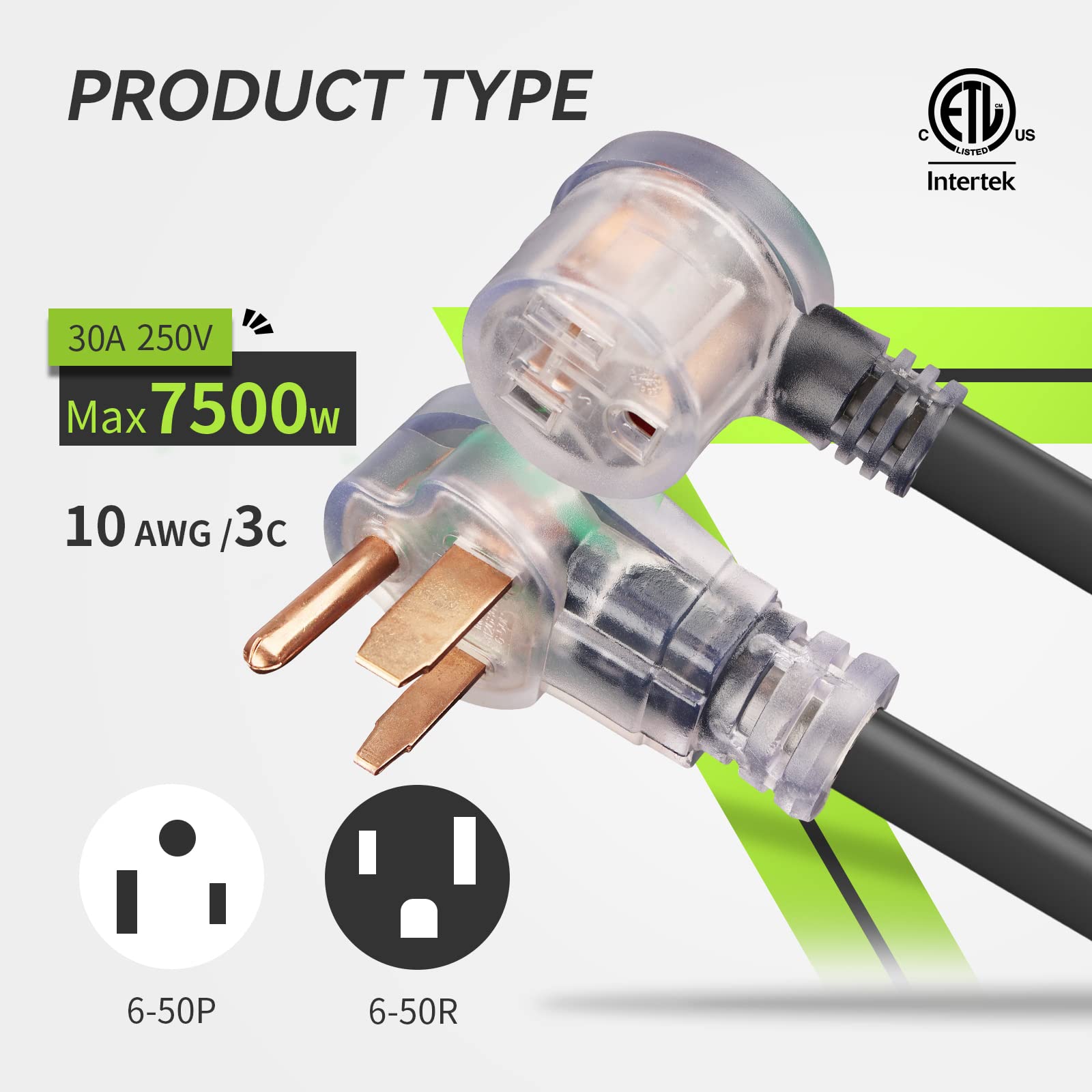 Rvmate 250V 40 Feet Welder Extension Cord, 10 Awg Nema 6 50 Stw Heavy Duty Welding Cord With Led Indicator