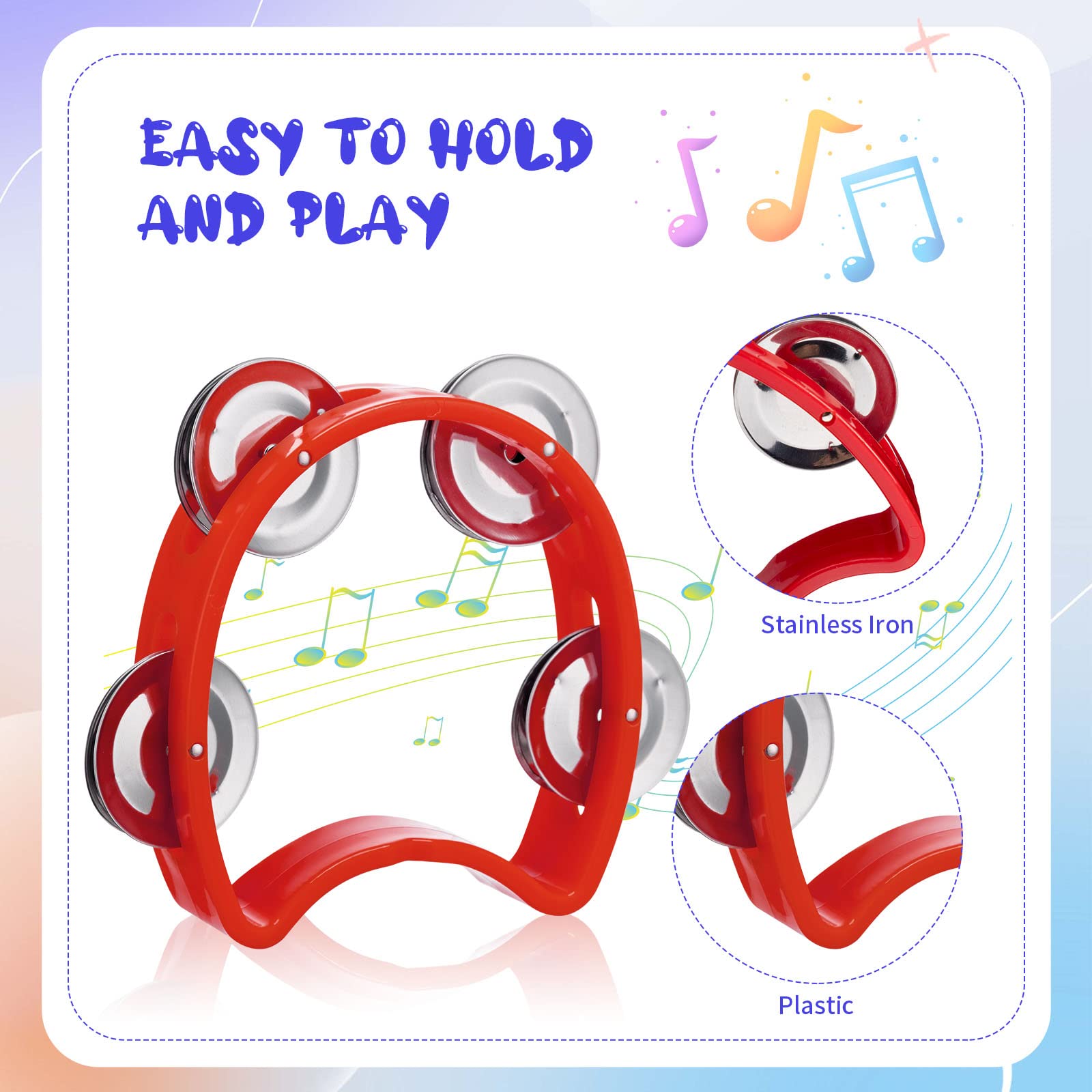 20 Pieces Plastic Percussion Tambourines Half Moon Tambourine Star Shape Handheld Tambourine Noise Makers Hand Held Musical Inst
