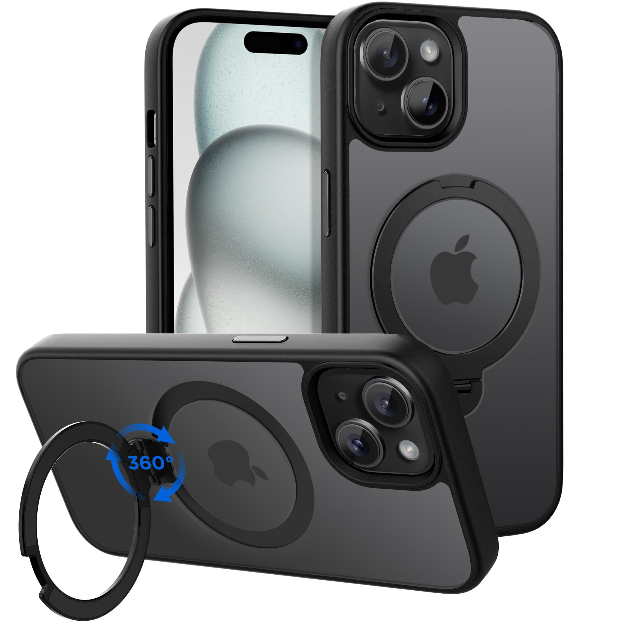 Cacoe Magnetic Case For Iphone 15 6.1 Inch With 360 Rotatable Ring Stand, Compatible With Magsafe Car Phone Mount, Cases Cover P
