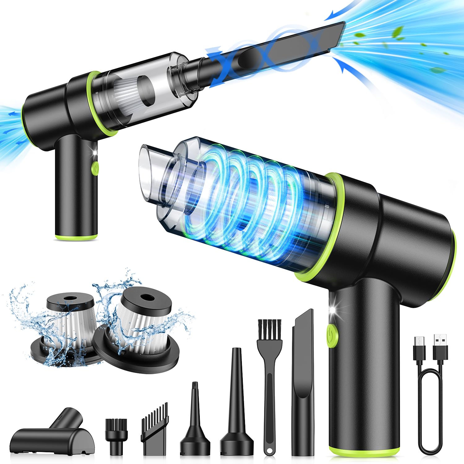 Codn Handheld Car Vacuum Portable Cordless 12000Pa, 2 In 1 Handheld Vacuum Cleaner And Air Duster With Multi Nozzles And Led Lig