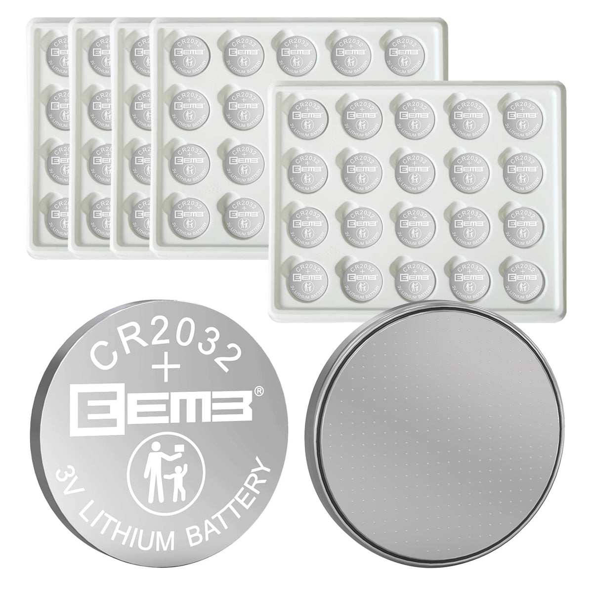 Eemb 100Pack Cr2032 Battery 3V Lithium Battery Button Coin Cell Batteries 2032 Battery Dl2032, Ecr2032, Lm2032 For Remotes Watch