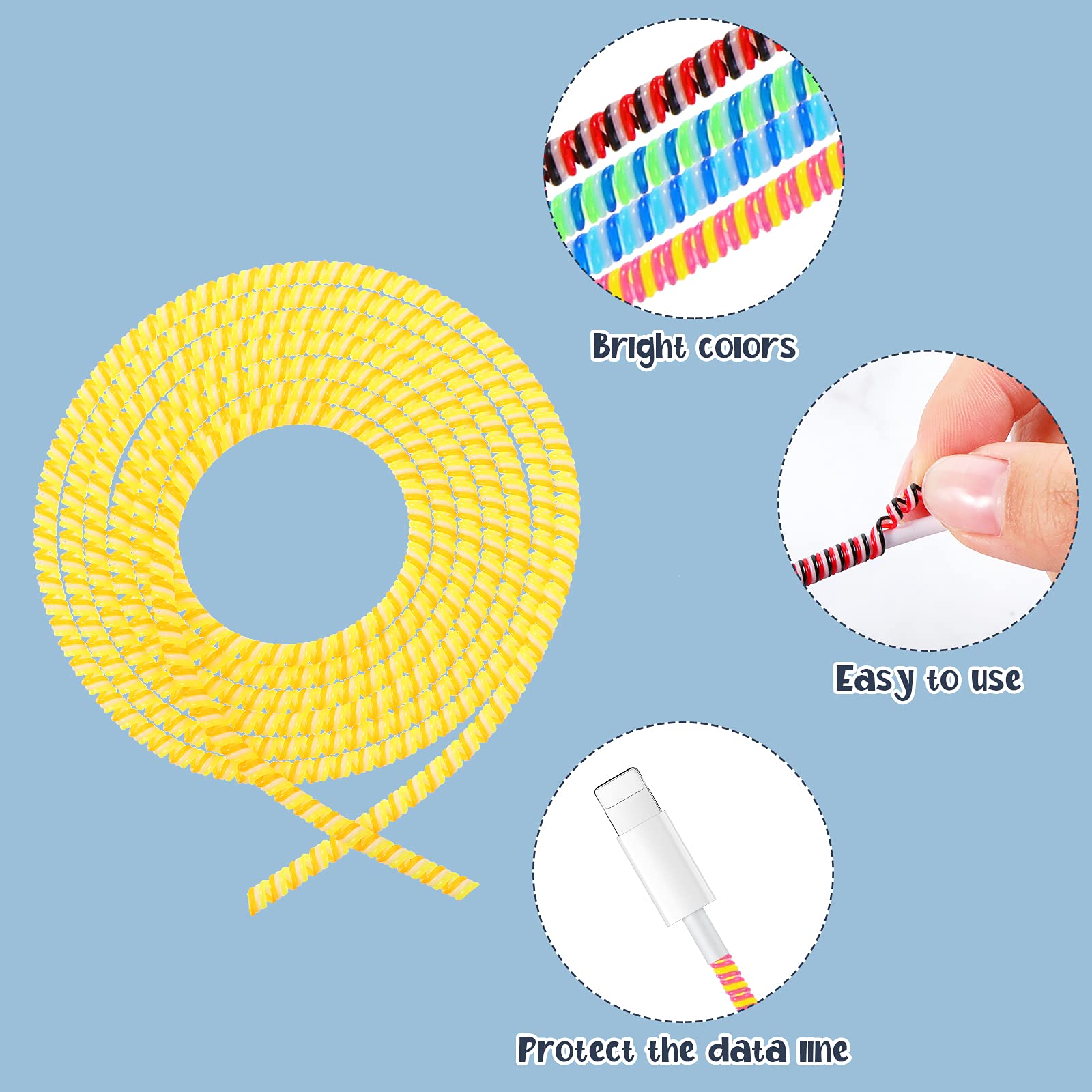Frienda 15 Pcs Spiral Cable Protector Colorful Pvc Spiral Phone Charger Headphone Cable Saver For Usb Data Cable, Prevent Pets F