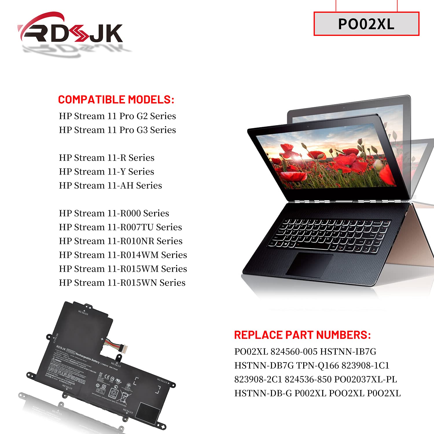 Po02Xl Laptop Battery For Hp Stream 11 R 11 R014Wm 11 R010Nr 11 Y 11 Ah 11 Ak 11 Ah011Wm Series P002Xl 823908 1C1 824560 005 824