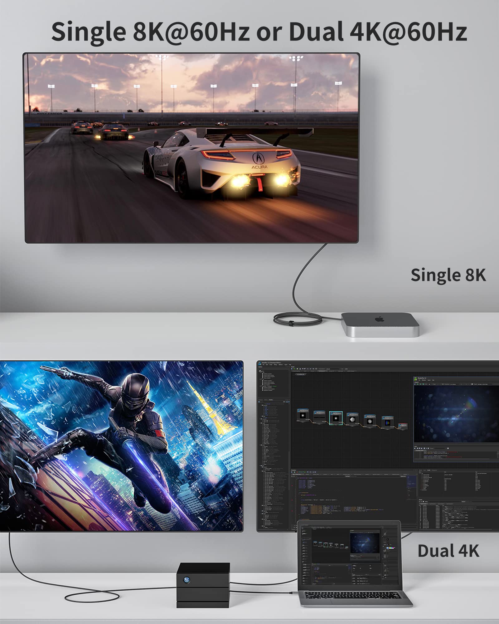 Silkland Usb4 Cable For Thunderbolt 4 Cable 2.6Ft/0.8M, 40Gbps Data Transfer, 240W, 8K/5K@60Hz, Usb C Thunderbolt Cable Compatible For Macbook, Iphong 16/15, Ssd, Hub, Docking, Egpu,Portable Monitor