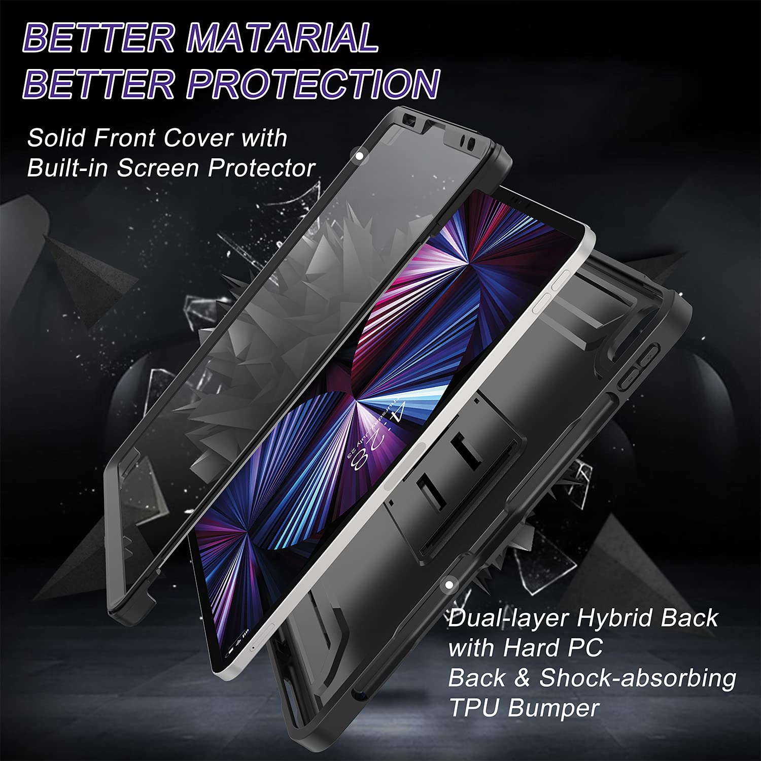 Soke Case For Ipad Pro 11 Inch 2022/2021/2020/2018/Ipad Air 5Th/4Th Generation,Built In Screen Protector   Support 2Nd Apple Pencil Charging   Heavy Duty Rugged Protective Kickstand Case   Black