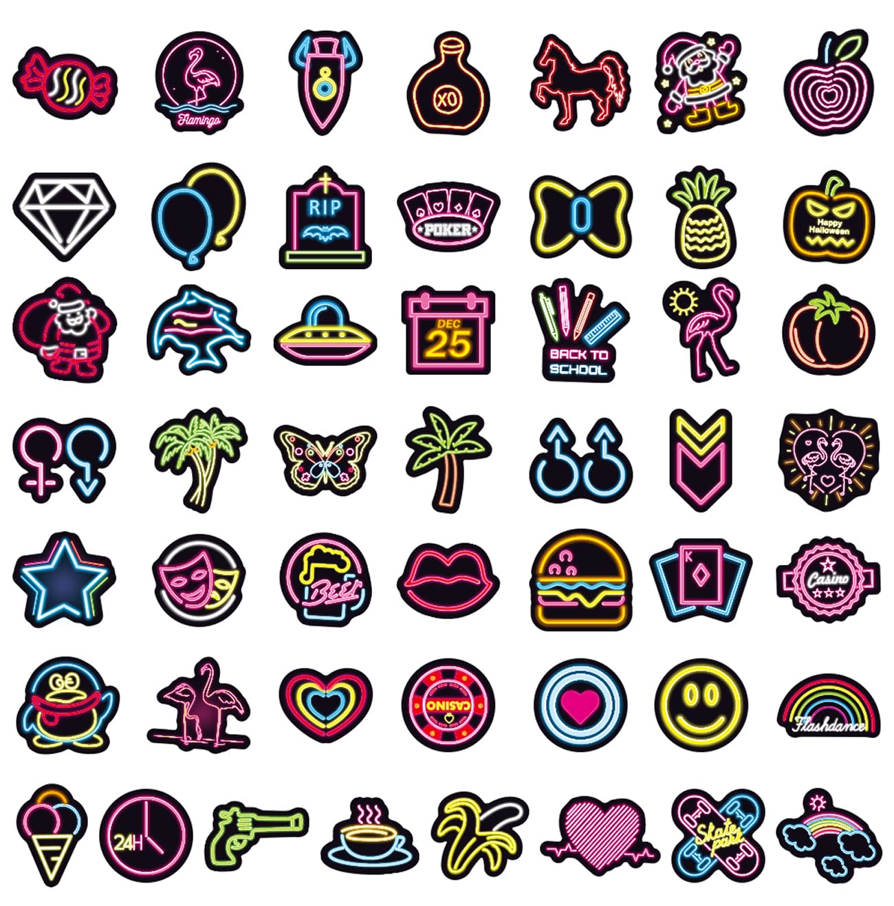 200Pcs Neon Style Stickers Decals, Cool Neon Light Stickers For Kids Teens Adults, Waterproof Vinyl Stickers For Laptop Water Bo