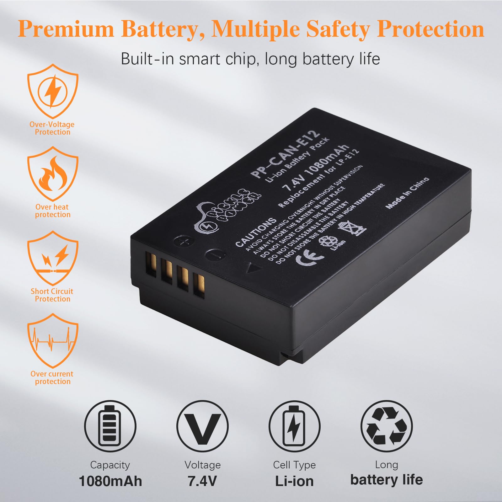 Pickle Power Lp E12 Battery And Led Dual Usb Charger For Canon Powershot Sx70 Hs, Eos M M2 M10 M50 M100 M200, M50 Mark Ii, Rebel