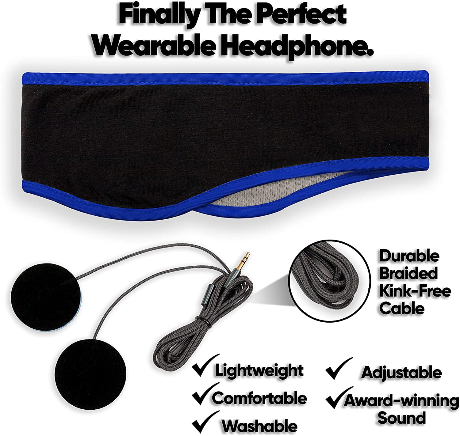 Cozyphones Over The Ear Headband Headphones   Sleep Headphones & Travel Bag, Lycra Cool Mesh Lining And Ultra Thin Speakers   Bl
