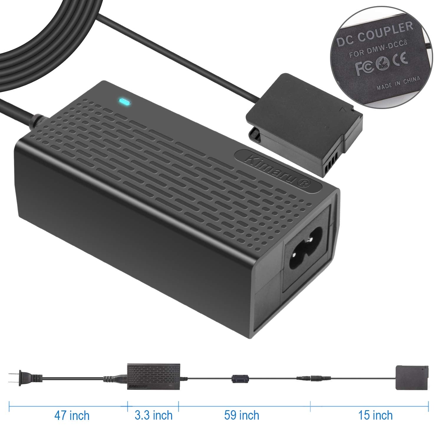 Kimaru Dmw Dcc8 Dc Coupler Dmw Ac10 Dmw Ac8 Ac Power Adapter Dmw Blc12 Dummy Battery Kit For Panasonic Lumix Dmc Gh2 G5 G6 G7 G80 G81 G85 G5X Gx8 Fz300 Fz1000 Fz2500 Dc G90 G95 G99 Cameras.