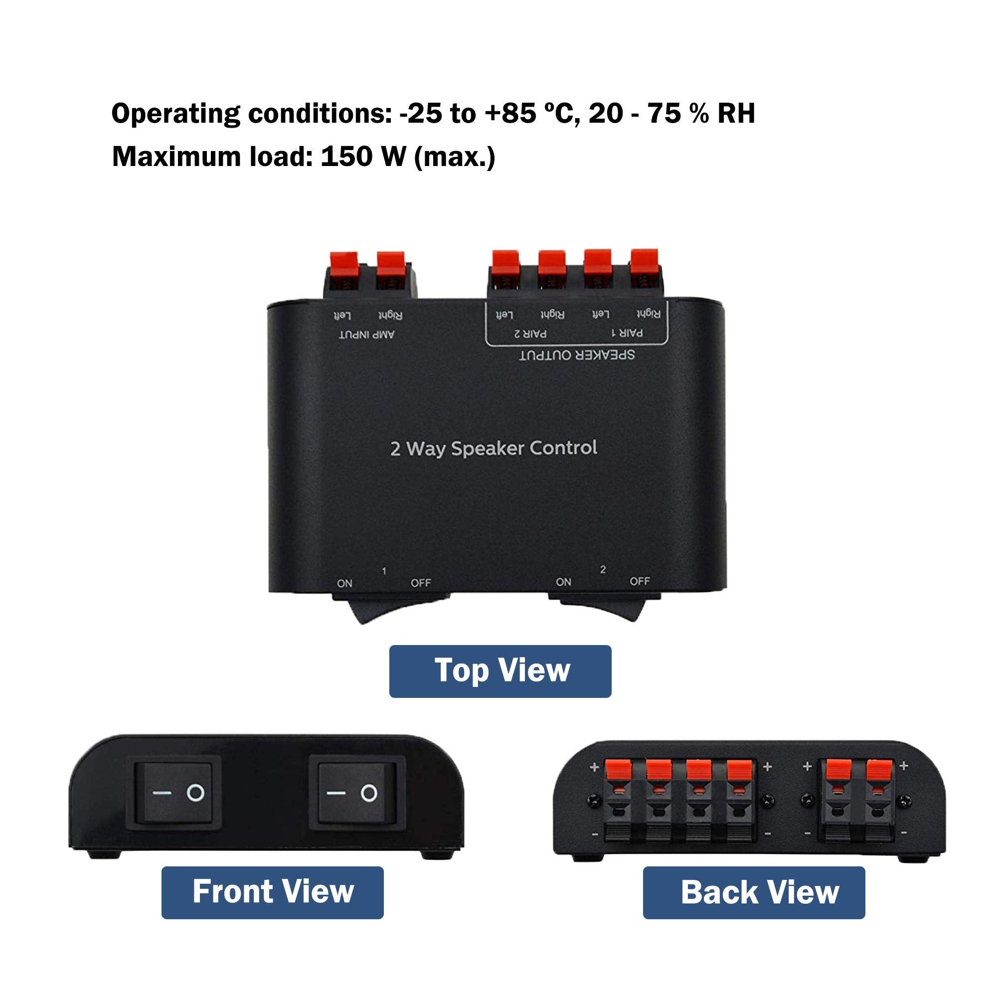 A Adwits 2 Channel Speaker Switcher Selector Box With Terminal Claps 150W Rms Per Channel, Black