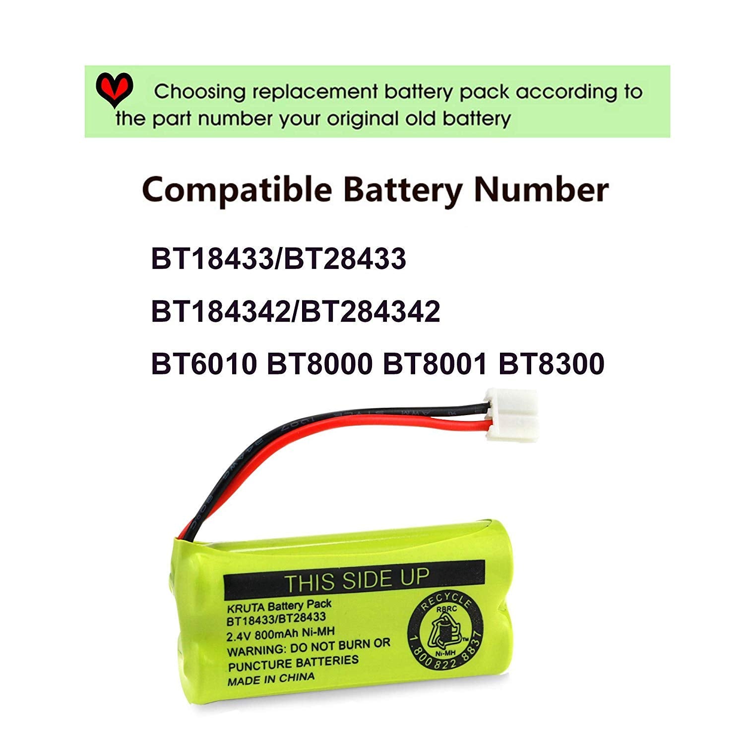 Kruta Bt18433/Bt28433 800Mah 2.4V Ni Mh Cordless Phone Battery Compatible With At&T And Vtech Bt18433 Bt28433 Bt184342 Bt284342