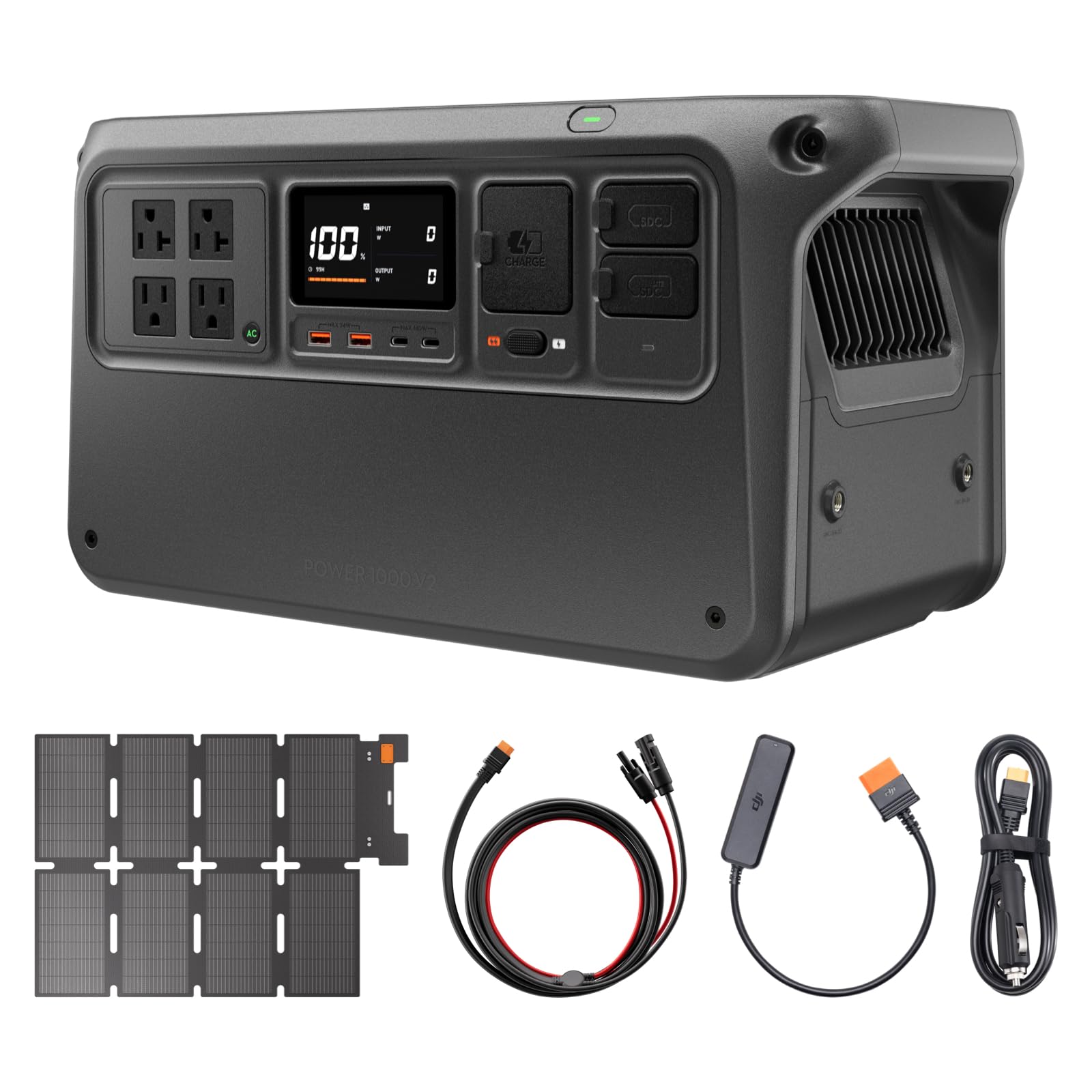 DJI Power 1000 V2 Portable Power Station, Solar Generator with IBCPOWER 100W Foldable Solar Panel, 1024Wh LFP Battery, 2600W Out