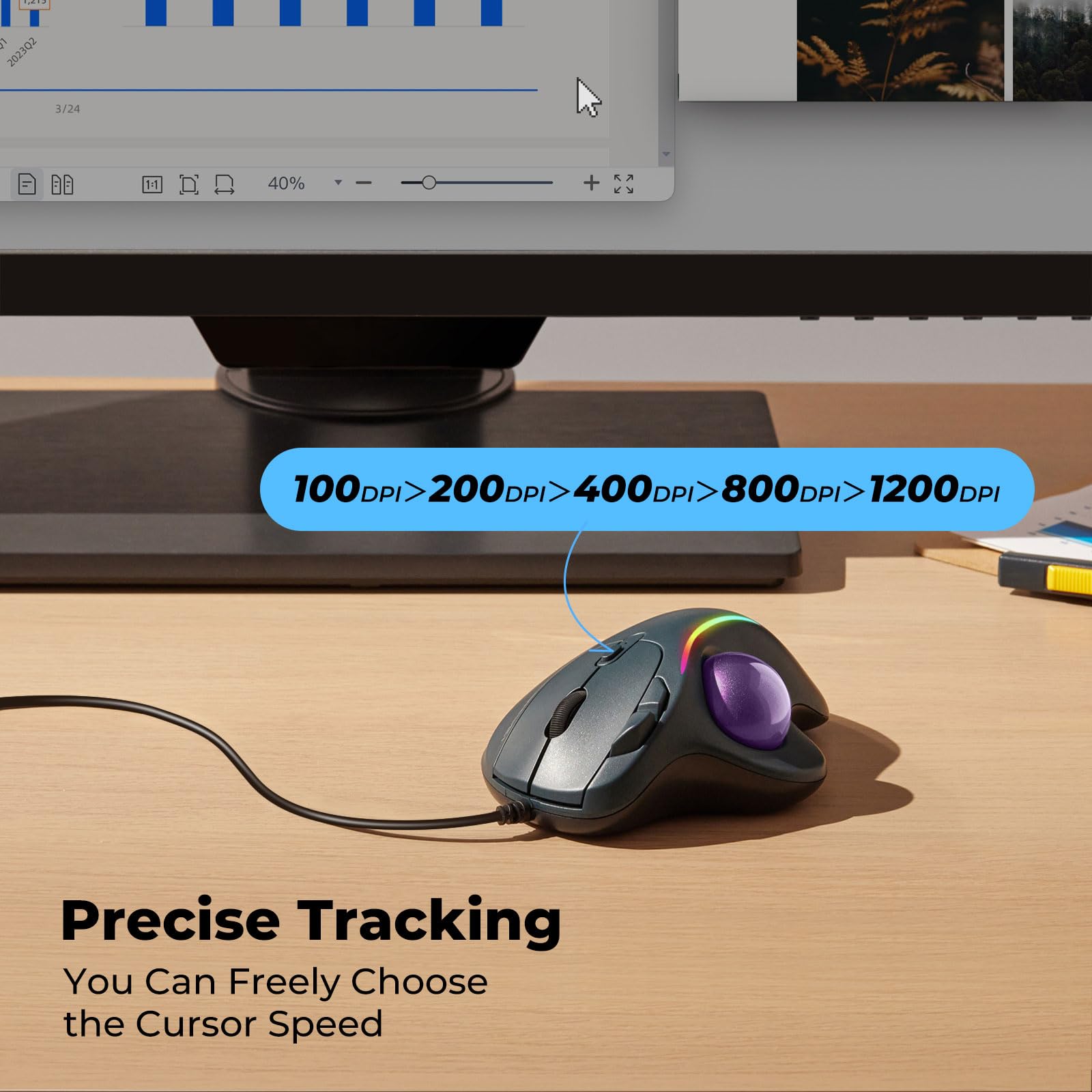 Trackball Mouse Wired, Ergonomic Comfort Design Reduces Muscle Strain, Usb Plug&Play, Easy Thumb Control, Precision Tracking Wit