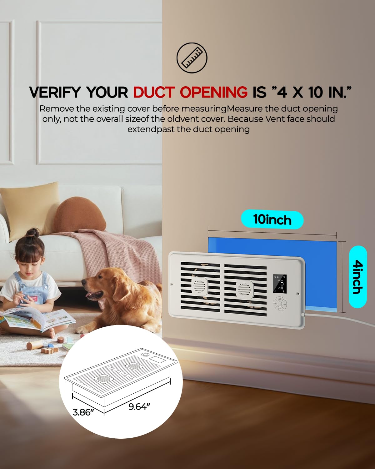 Klyro Register Booster Fan For 4    X 10    Register Holes, Vent Fan With Diy Scent Diffuser, Quiet 10-Speeds Smart Heating Cool