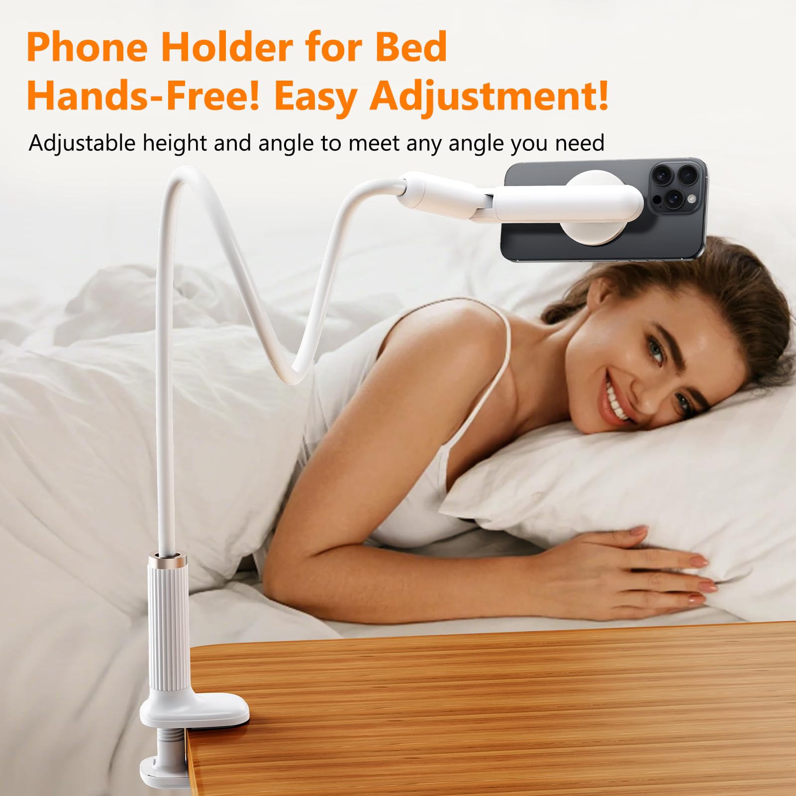 Nediea Magnetic Phone Holder For Bed, Gooseneck Cell Phone Stand With Clamp Mount, 900 Rotation Overhead Lazy Bracket With Flexi