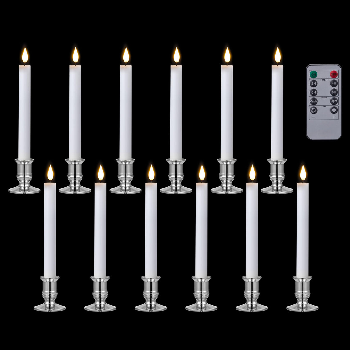 Sunolga 12 Pack Flameless Candles With Remote, 3D Wick Light Candles With Removable Silver Candle Holders For Home Decor, Christ