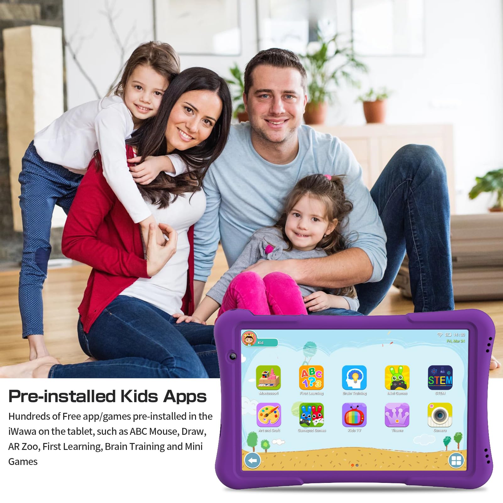 Pritom 10 Inch Kids Tablet Android 14 Tabletas 32Gb, Quad-Core, 6000Mah, Large Hd Ips Display, Wifi 6, Dual Camera, Bluetooth, T