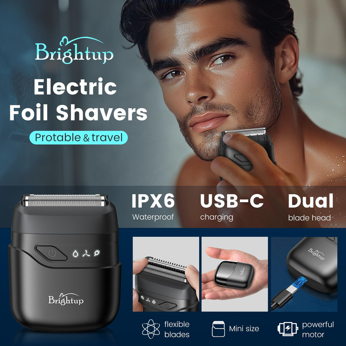 Bright Up Razor Brightup Compact Travel Shavers For Men, Portable Mini Foil Shaver Usb ...