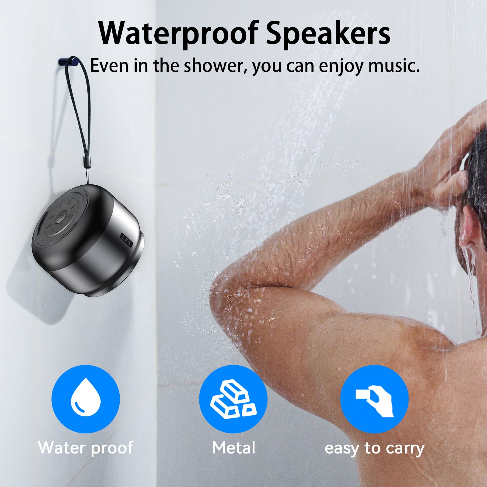 Lfs Portable Bluetooth Shower Speaker, Waterproof Outdoor Wireless Speaker, Ultra Long Play Time 15 Hours, Tws Pairing, Suitable For Home, Pool, Beach, Boating, Hiking, Camping