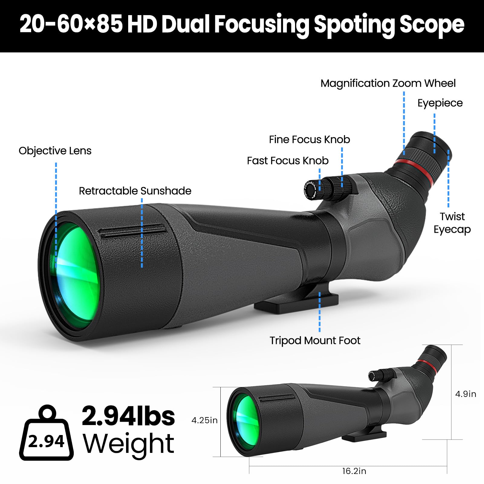 Gosky 20 60X85 Spotting Scope With Full Size Tripod, Phone Adapter And Cleaning Kit, Spotting Scopes For Bird Watching, Wildlife