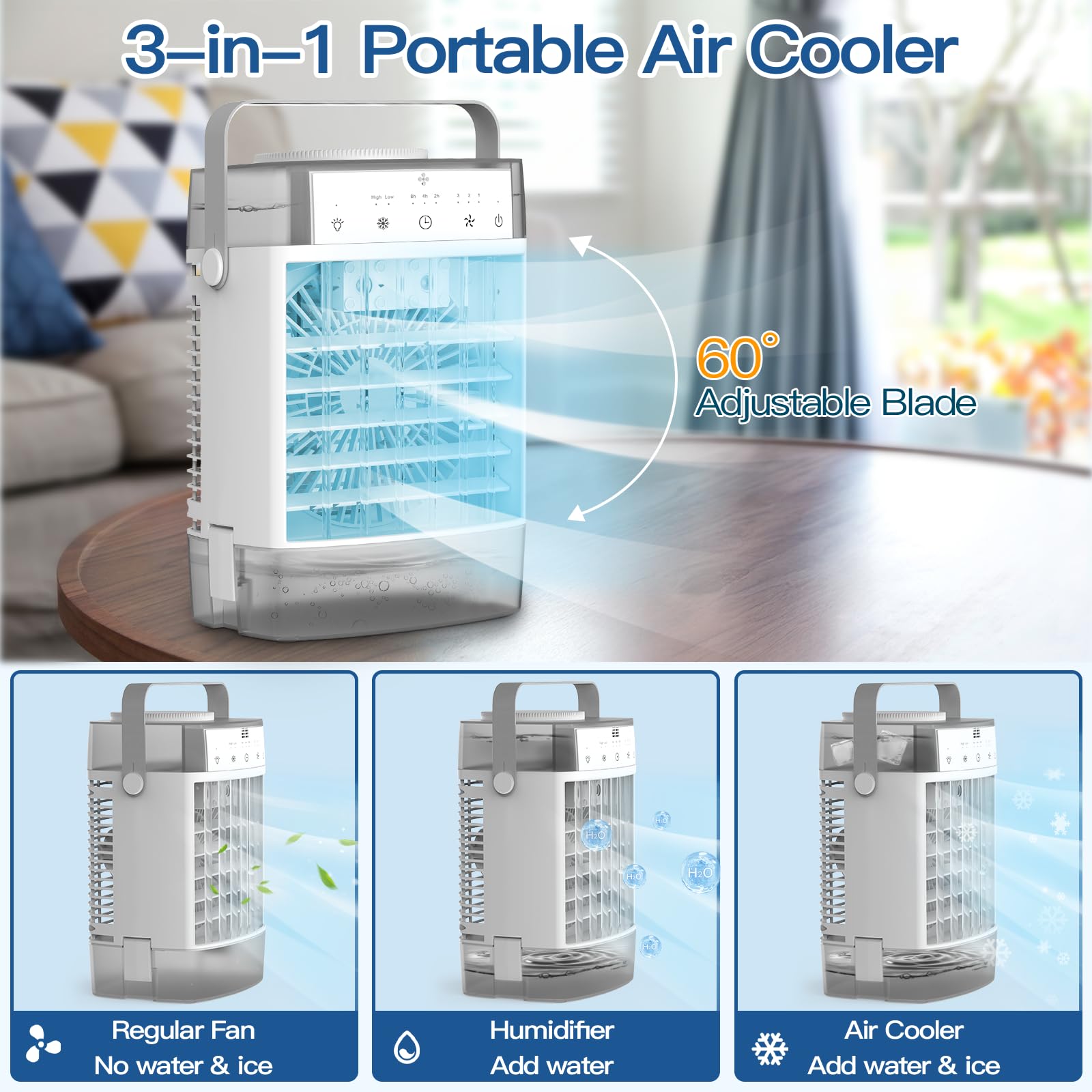 Portable Air Conditioners,Portable Ac Unit,1600Ml Dual Tank Evaporative Air Cooler,3 Speed 2 Mist Modes,Personal Mini Desktop Co