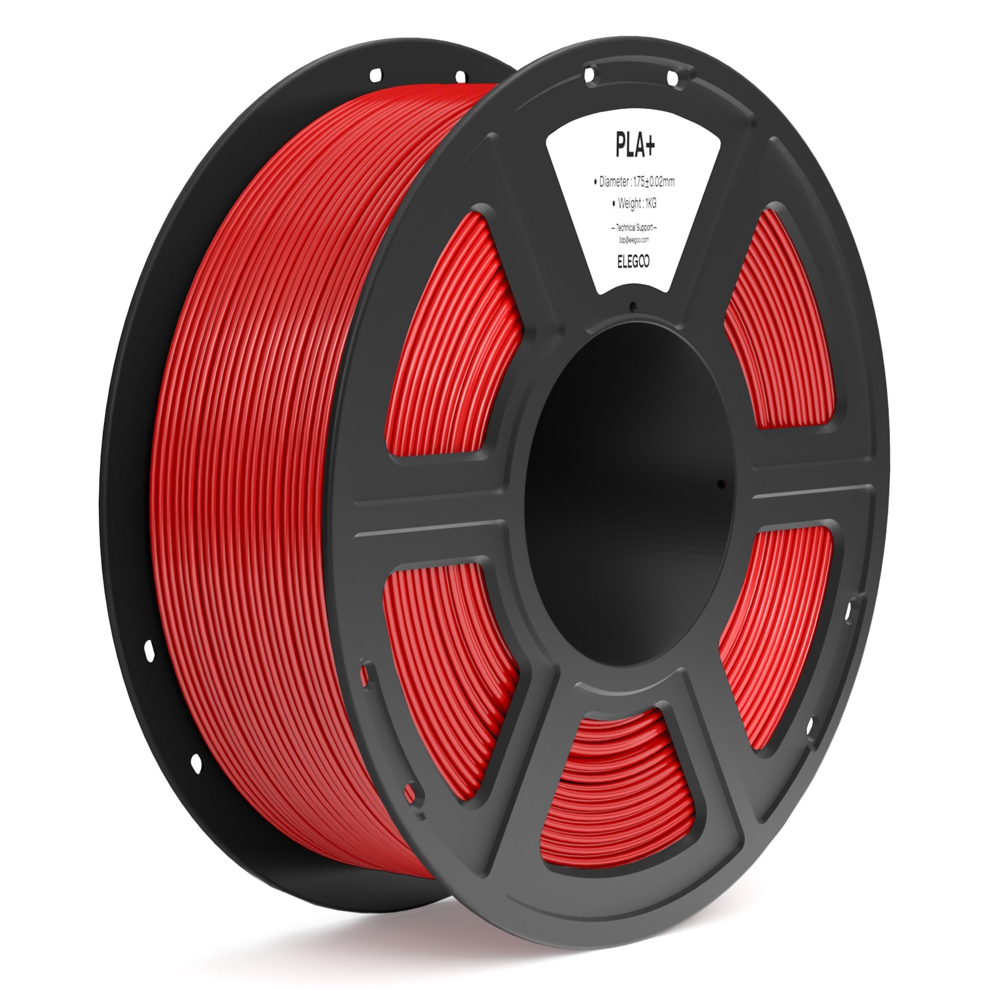 ELEGOO PLA+ Filament 1.75mm True Red 1KG, High Toughness PLA Plus 3D Printer Filament Dimensional Accuracy +/- 0.02mm, 1kg Spool