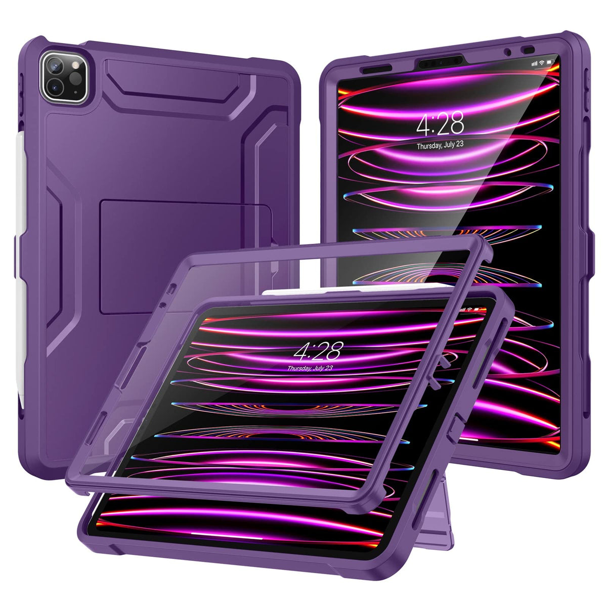 Soke Case For Ipad Pro 11 Inch 2022/2021/2020/2018/Ipad Air 5Th/4Th Generation,Built In Screen Protector   Support 2Nd Apple Pencil Charging   Heavy Duty Rugged Protective Kickstand Case   Purple