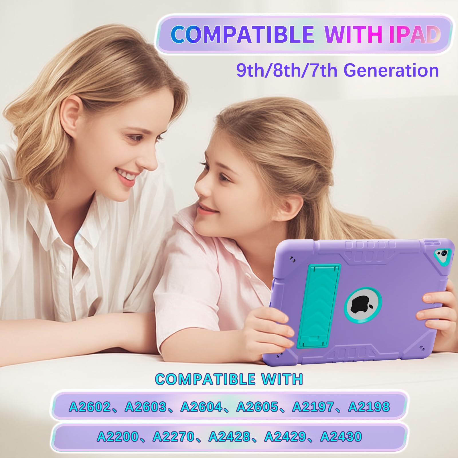 Kepaitok Case For Ipad 9Th/ 8Th/ 7Th Generation 10.2 Inch (2021/2020/2019),Cases With 2 Angles Kickstand Built In Stand For Kids