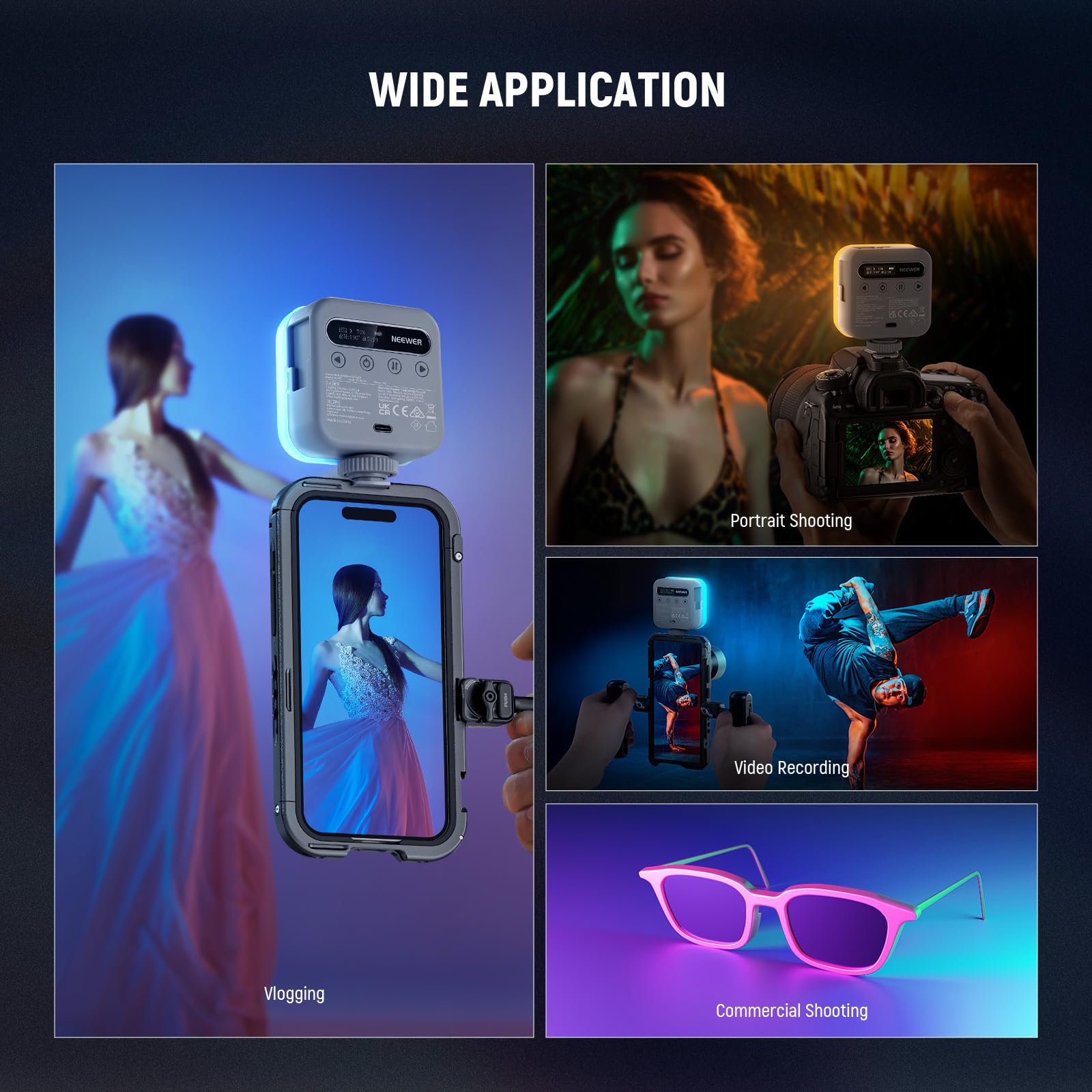 Neewer Basic Magnetic Rgb Video Light, 360 Full Rgb Mini Led Camera Light Cri96+ 2500-9000K 18 Scenes 3 Cold Shoes & 1/4, 2000Ma