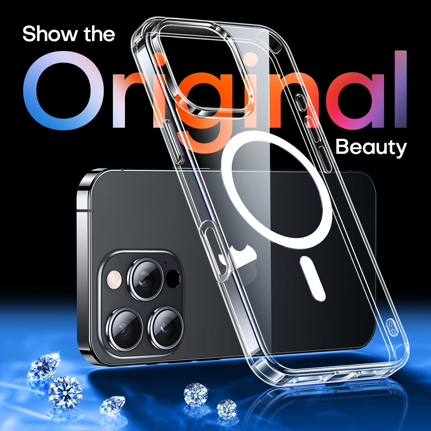 Canshn Clear Magnetic Compatible With Iphone 16 Pro Max Case [Compatible With Magsafe] [Not Yellowing] Slim Thin Shockproof Prot