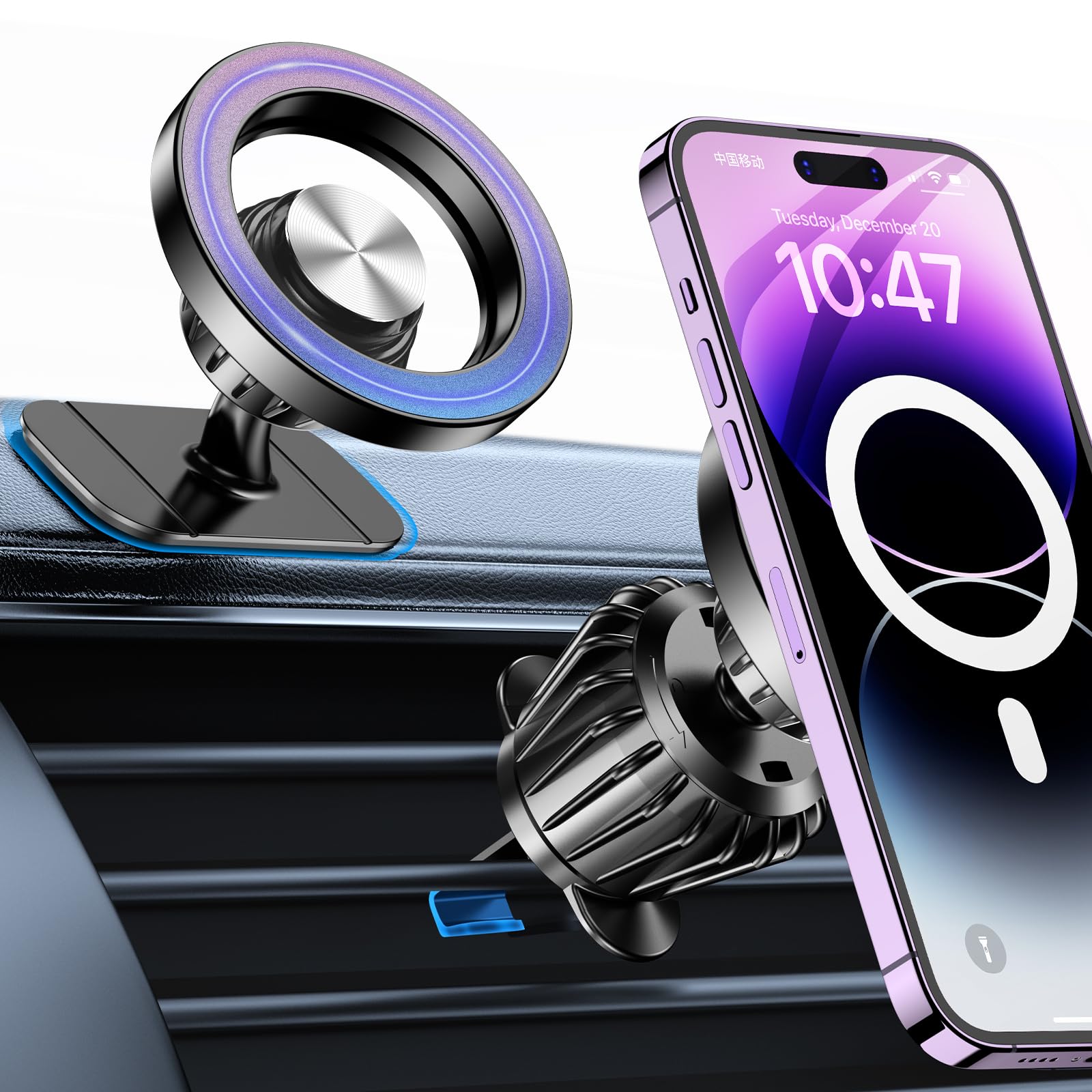 For Magsafe Car Mount?20 Strong Magnets?Magnetic Phone Holder For Car Dashboard?360 Rotation?Air Vent Car Phone Holder Mount Das