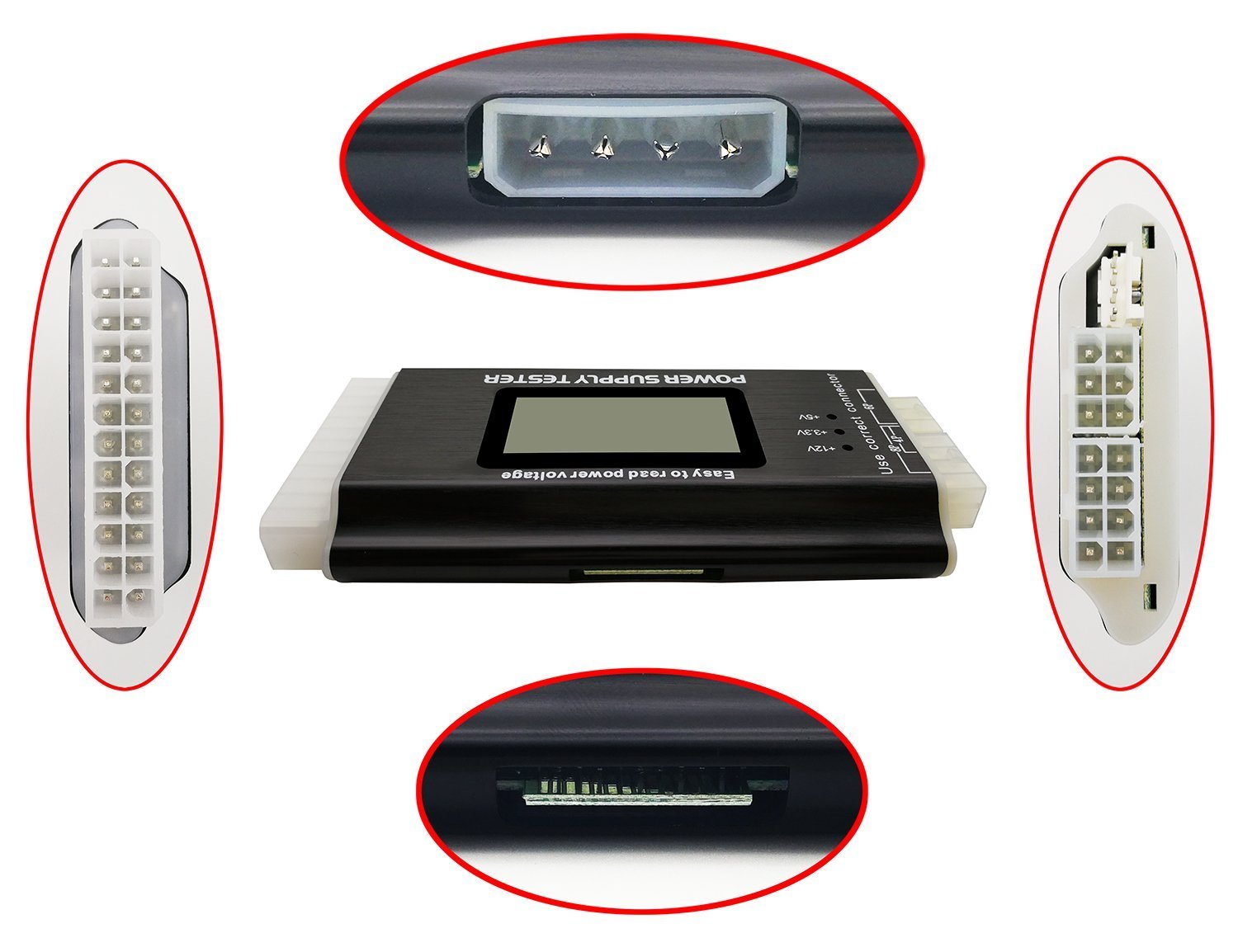 Computer Pc Power Supply Tester, Atx/Itx/Ide/Hdd/Sata/Byi Connectors Power Supply Tester, 1.8'' Lcd Screen (Aluminum Alloy Enclo