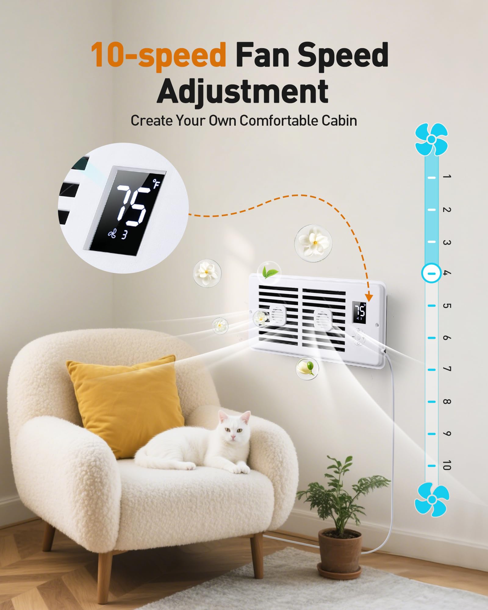 Agptek Register Booster Fan For 4 X 10 Register Holes, Quiet Air Vent Fans With 10-Speed, Intelligent Thermostat & Remote Contro