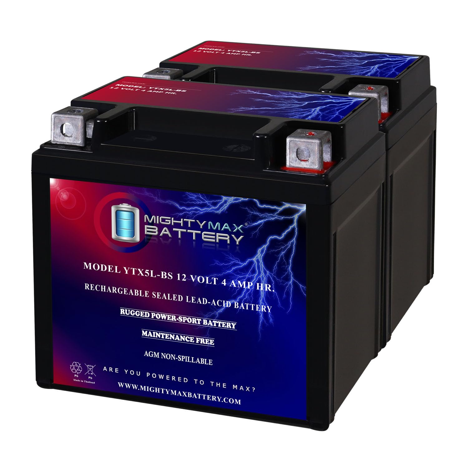Mighty Max Battery YTX5L-BS Replacement for Suzuki LT80 QuadSport 80 ATV Battery - 2 Pack