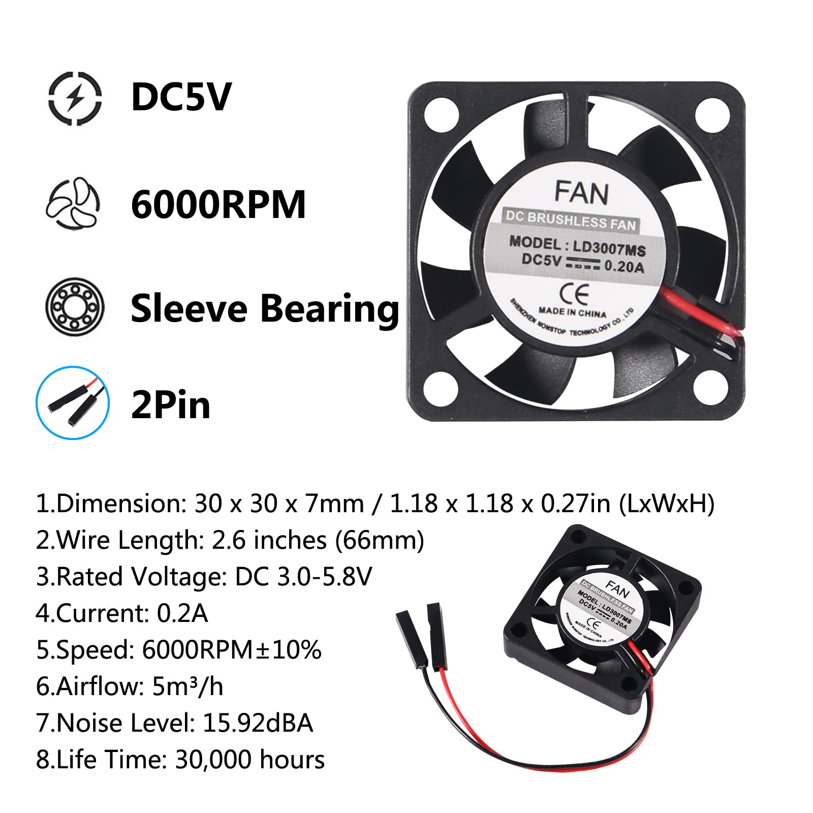 Aitiao 6Pcs 3007 Cooling Fan For Raspberry Pi 4 Fan 30X30X7Mm Pi Brushless Cooling Fan 3.3V 5V Dc Quiet Fan With Screw Kit For R