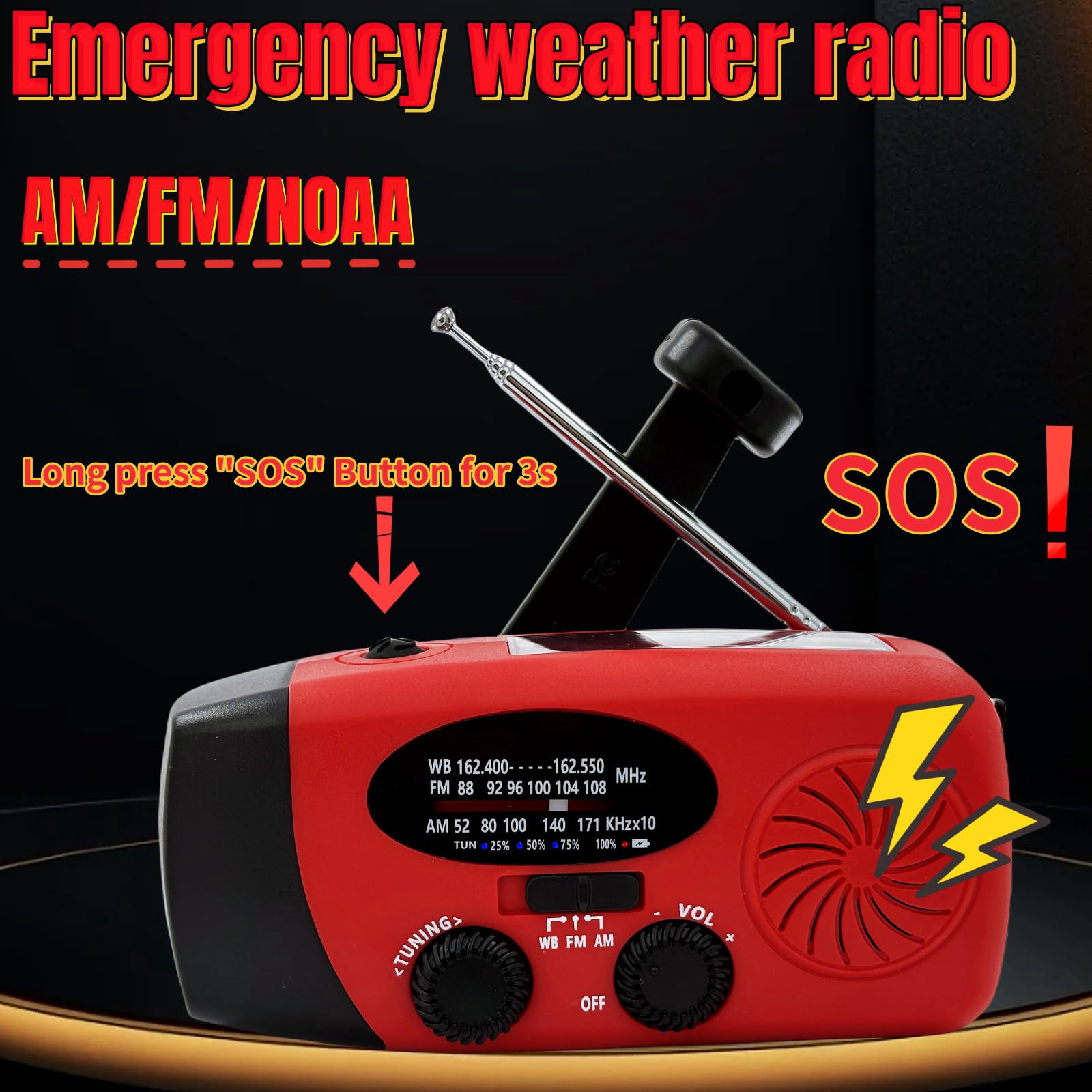 Handsider Hand Crank Emergency Weather Radio, Am Fm Noaa Solar Radio With Led Flashlight And Earphone Jack, 2000Mah Power Bank C