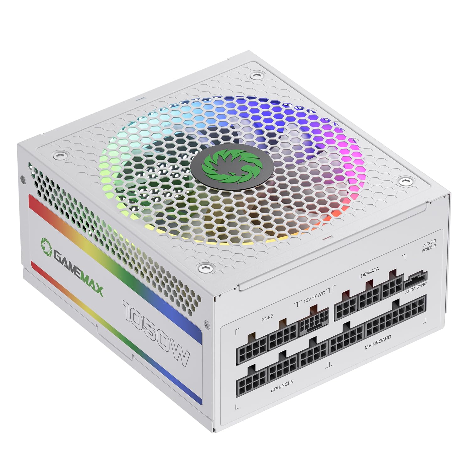 Gamemax 1050W Atx 3.0 & Pcie 5.0 Power Supply, 80+ Gold Certified, Addressable Rgb With 5V Motherboard Sync, Fully Modular Atx G