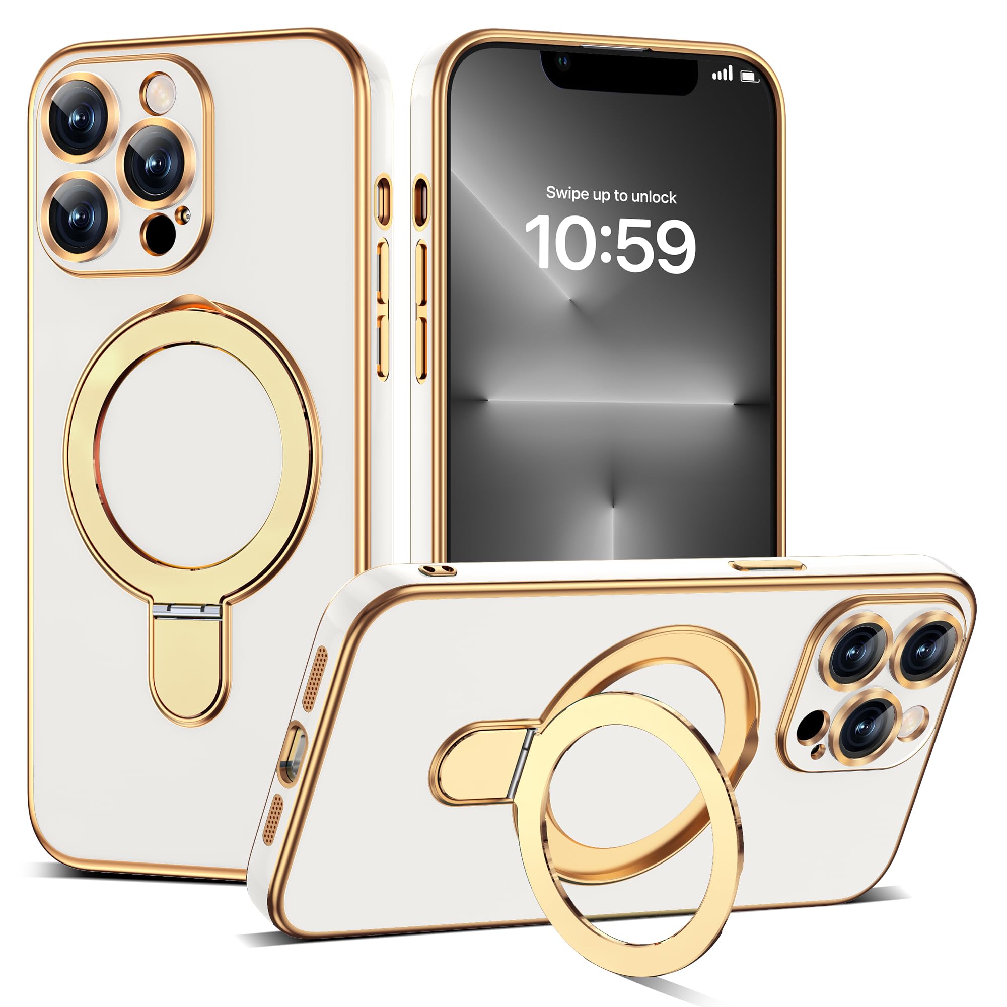 ETPESOK Compatible with iPhone 13 Pro Max Case with Magnetic Ring Stand [Compatible with Mag-Safe] Full Camera Lens Protector So