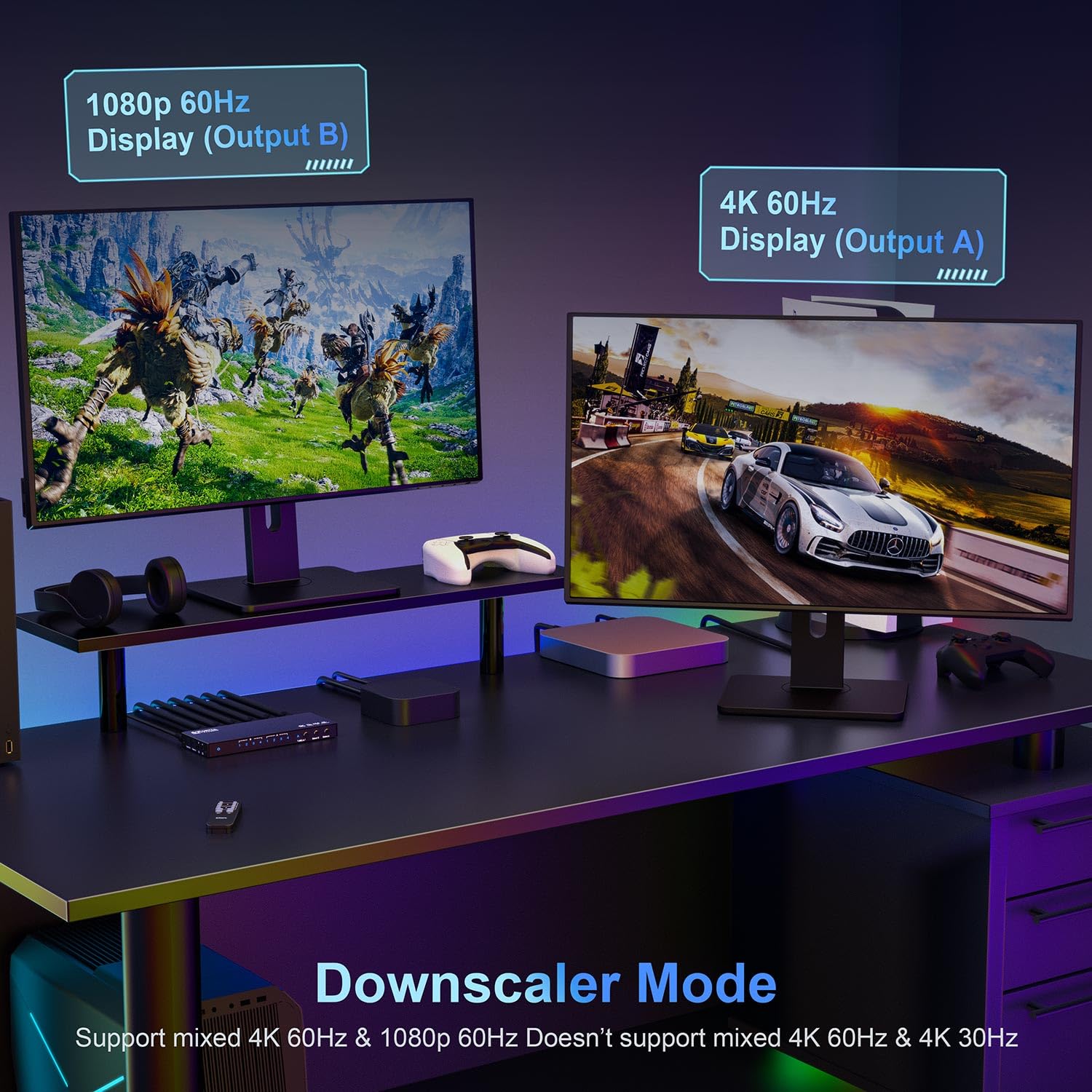 4K 60Hz Hdmi Matrix 4X2, Portta 4 In 2 Out Switch Splitter With Toslink 3.5Mm Audio Extractor, Arc, 16 Edid Modes, 4K Downscale,