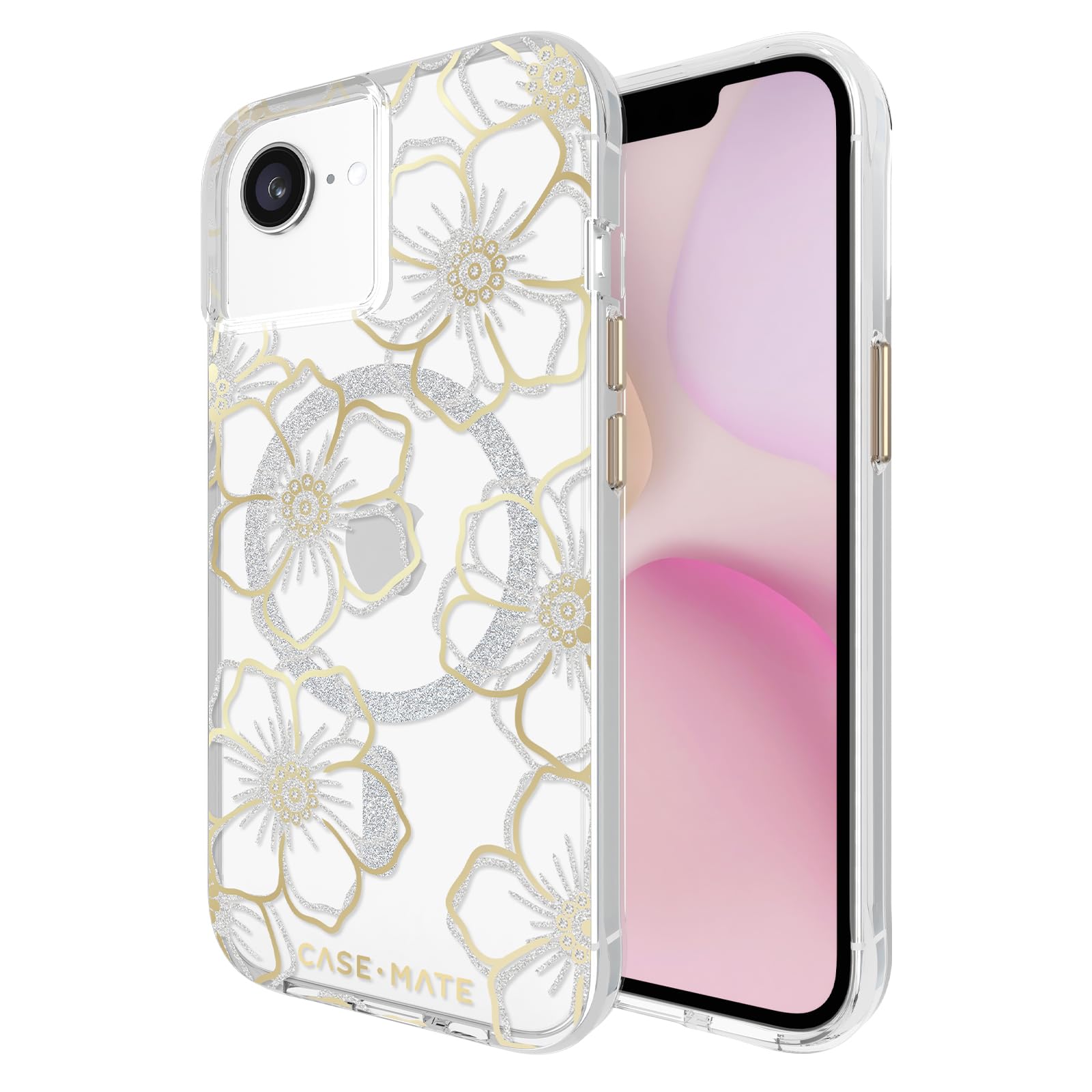 Case-Mate iPhone 16e (2025)/ 15/14/ 13 Case [Compatible with MagSafe] - Sparkly Floral Phone Case with 12ft Drop Protection - Pr