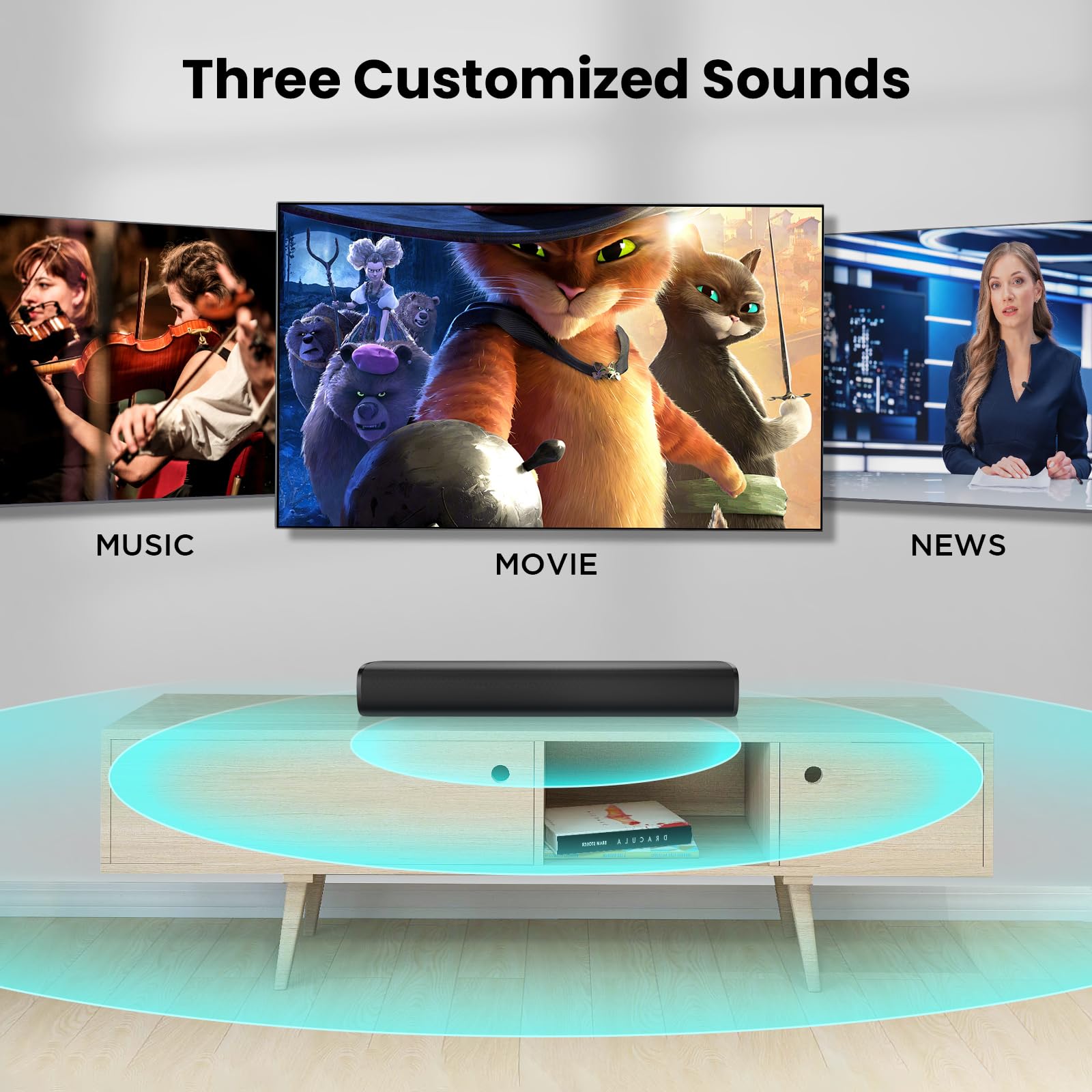 Mzeibo Sound Bar For Smart Tv, Bluetooth Soundbar For Tv, 50 Watts Mini Sound Bar With Arc/Optical/Aux, Surround Sound System Fo
