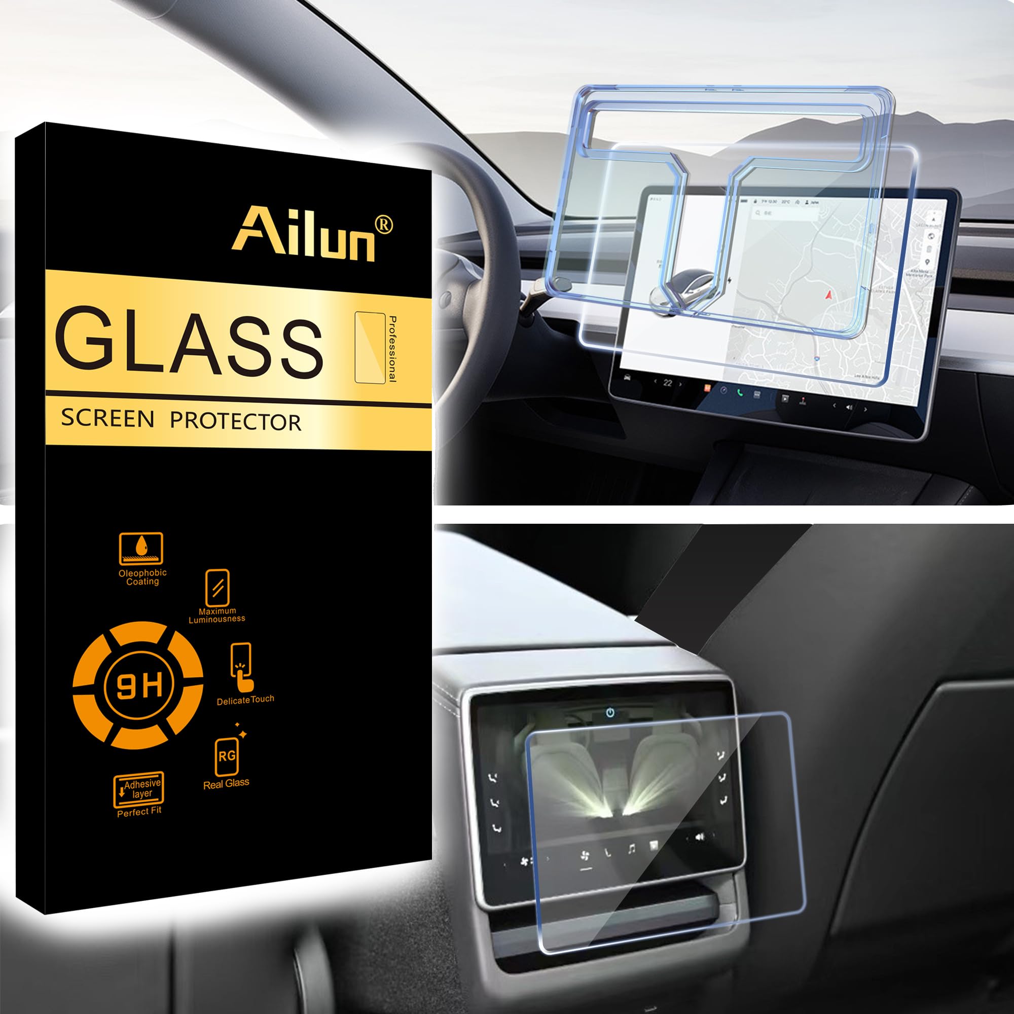 Ailun Tempered Glass Screen Protector For Tesla Model 3 2024 Highland Refresh Center Console Dashboard Touchscreen [15.4 Inch] W