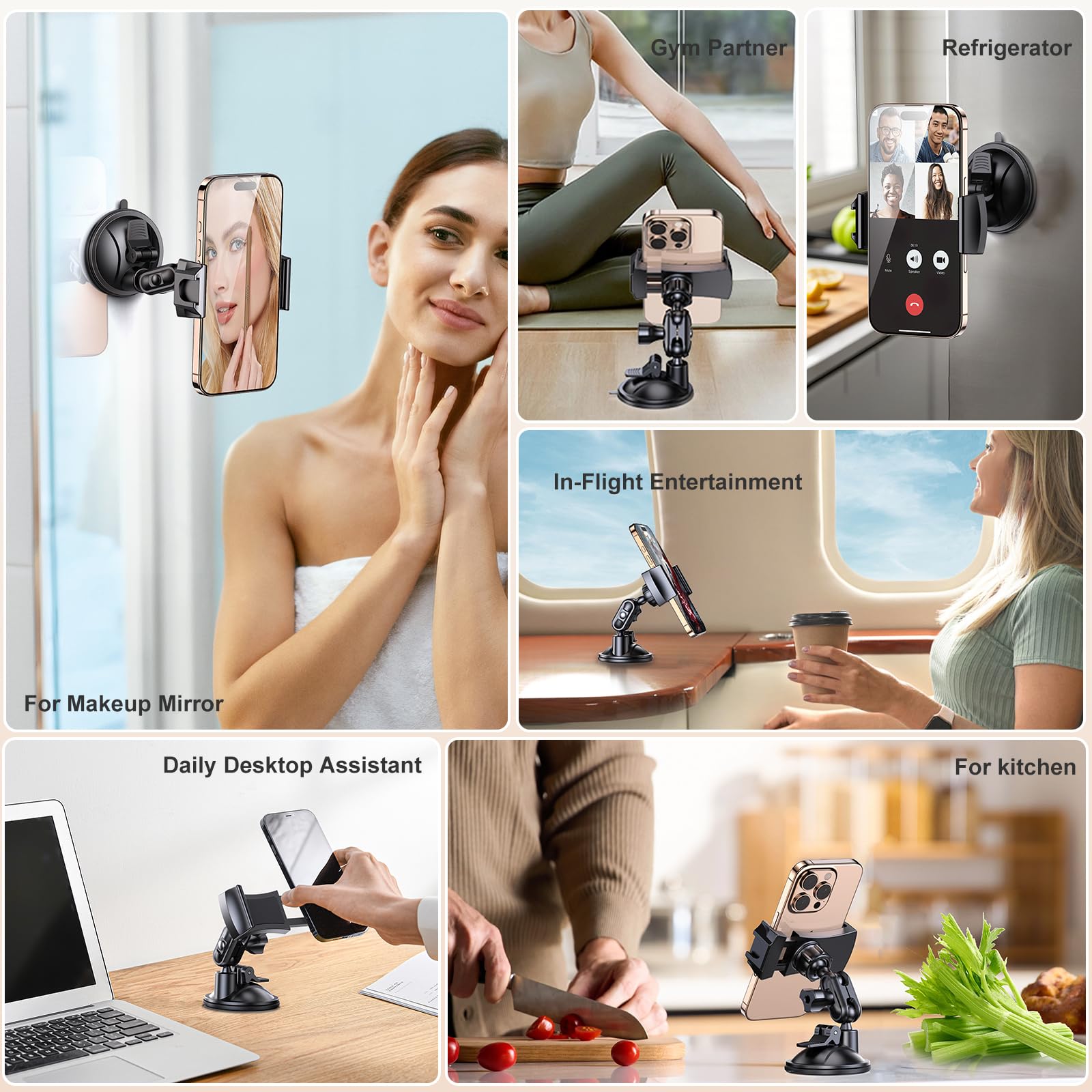 Magjieyx Suction Phone Holder For Mirror-Phone Stand For Content Creator With Light Slot, Ideal Mount For Tiktok Ins, Makeup/Kit